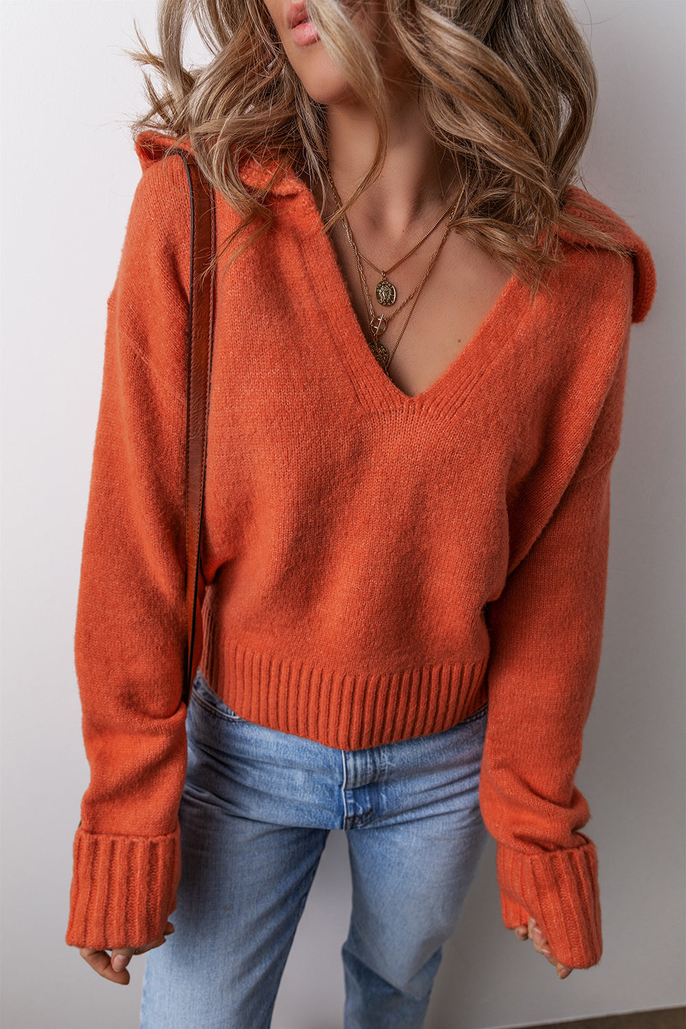 V Neck Ribbed Sweater