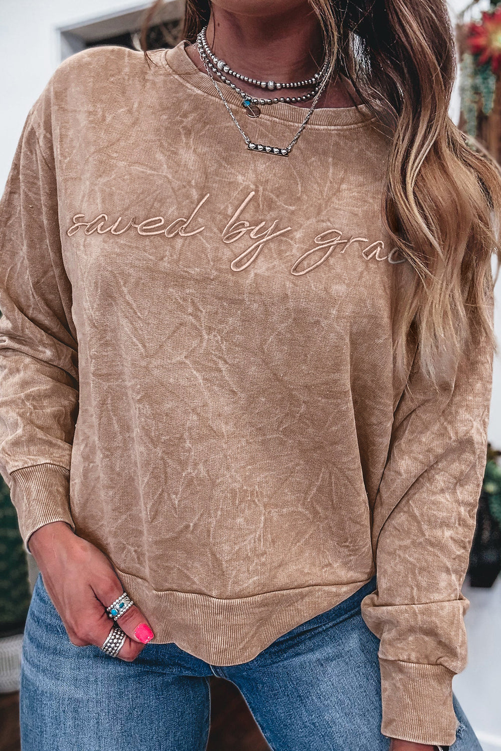 Saved By Grace Embroidered Sweatshirt