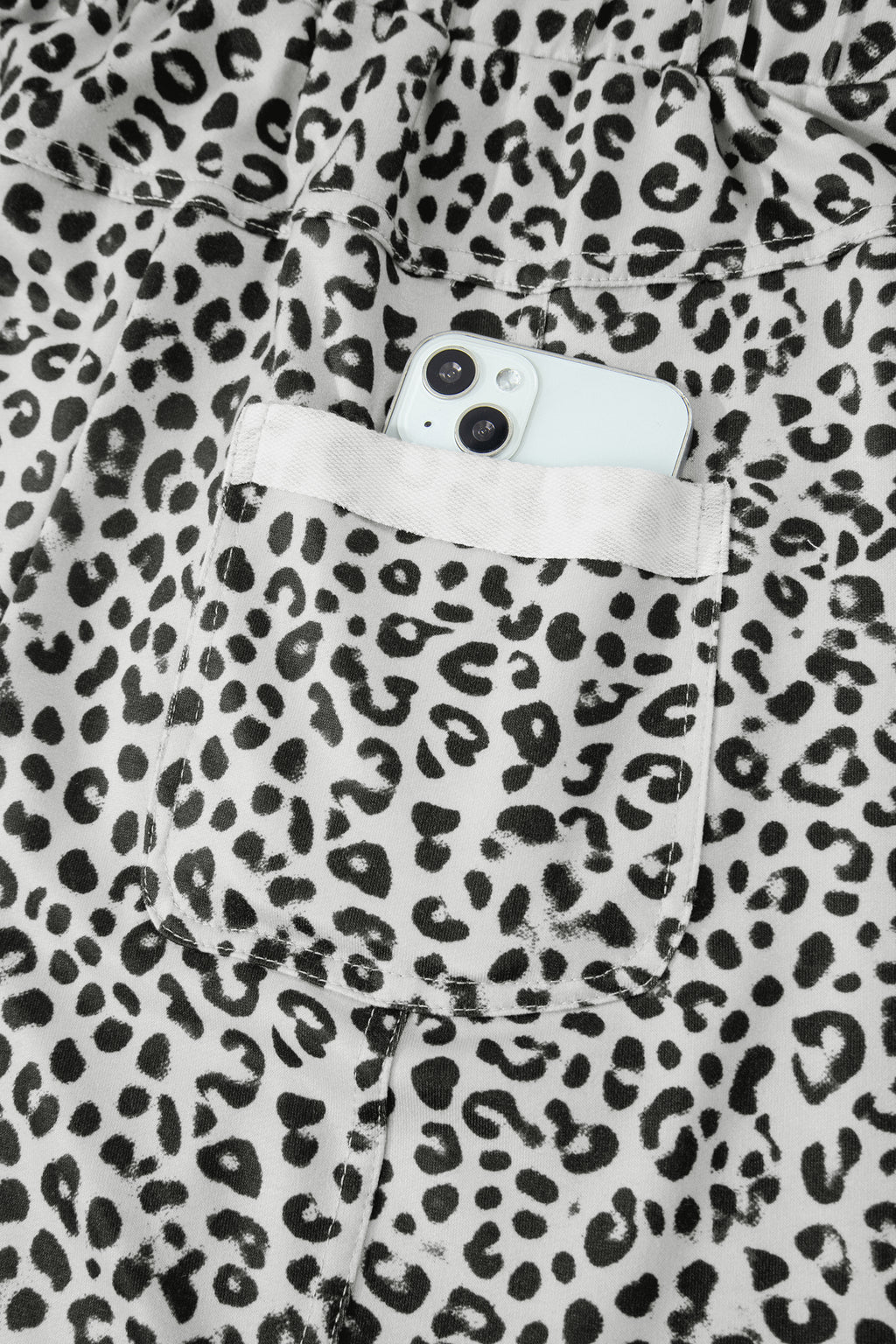 Khaki Animal Print Wide Leg Terry Knit Pants