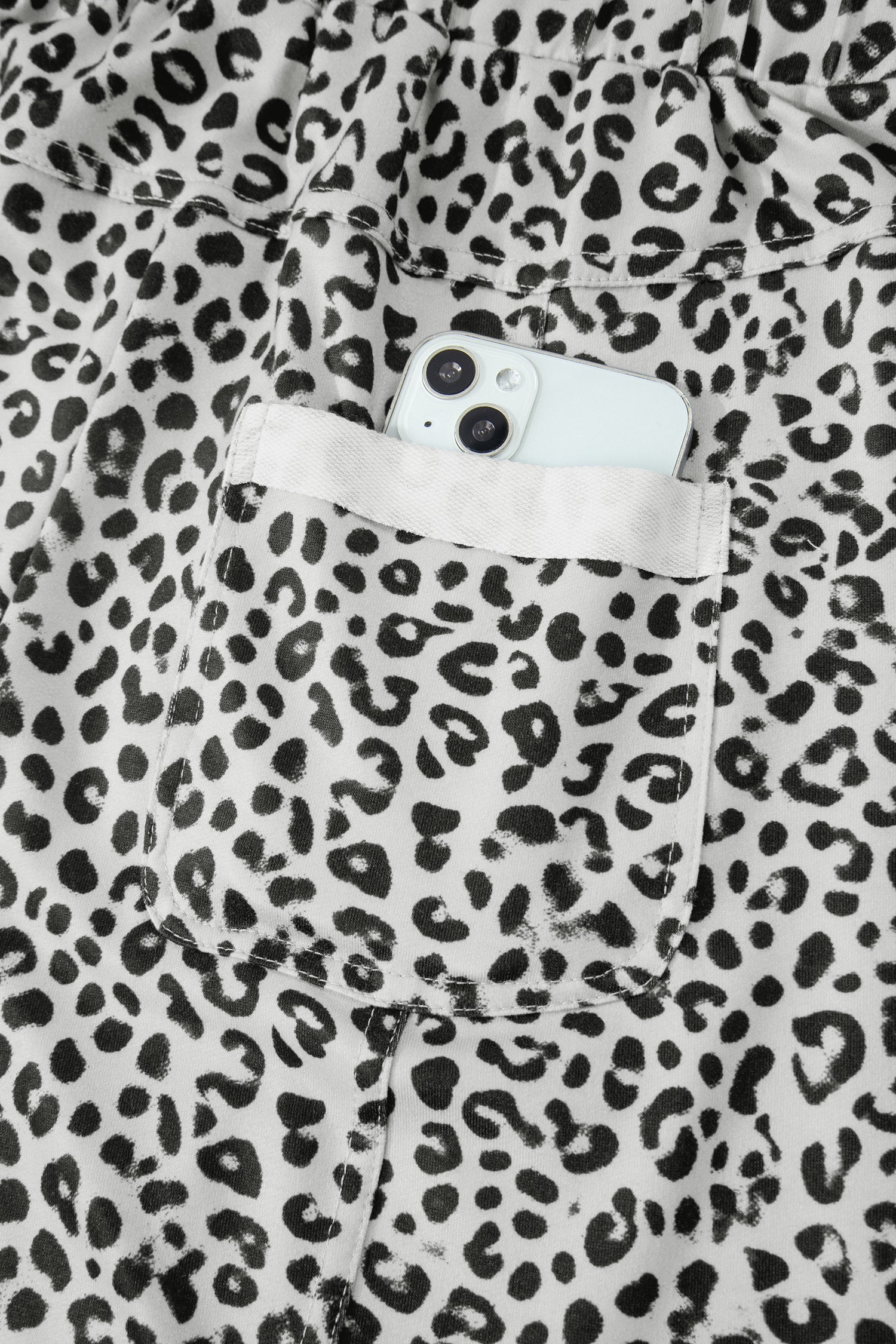 Khaki Animal Print Wide Leg Terry Knit Pants