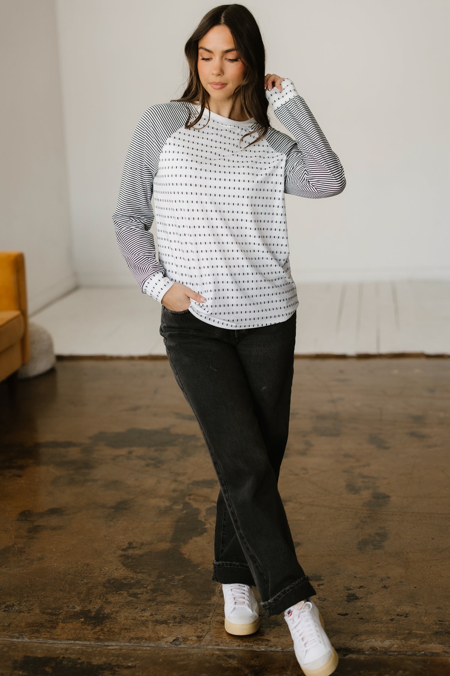 Black Stripe Raglan Long Sleeve Tee