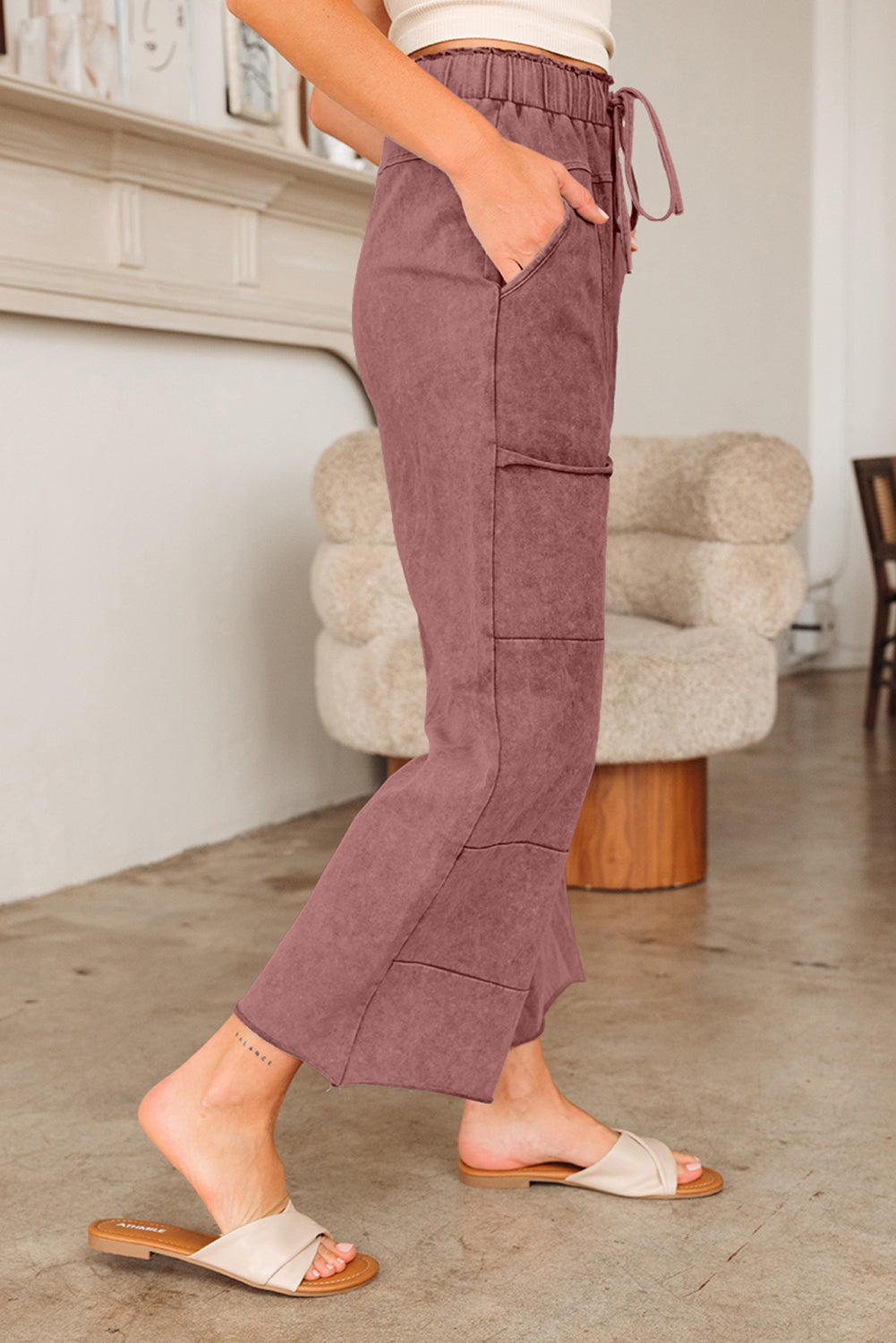 Mineral Wash Raw Hem Pocket Pants