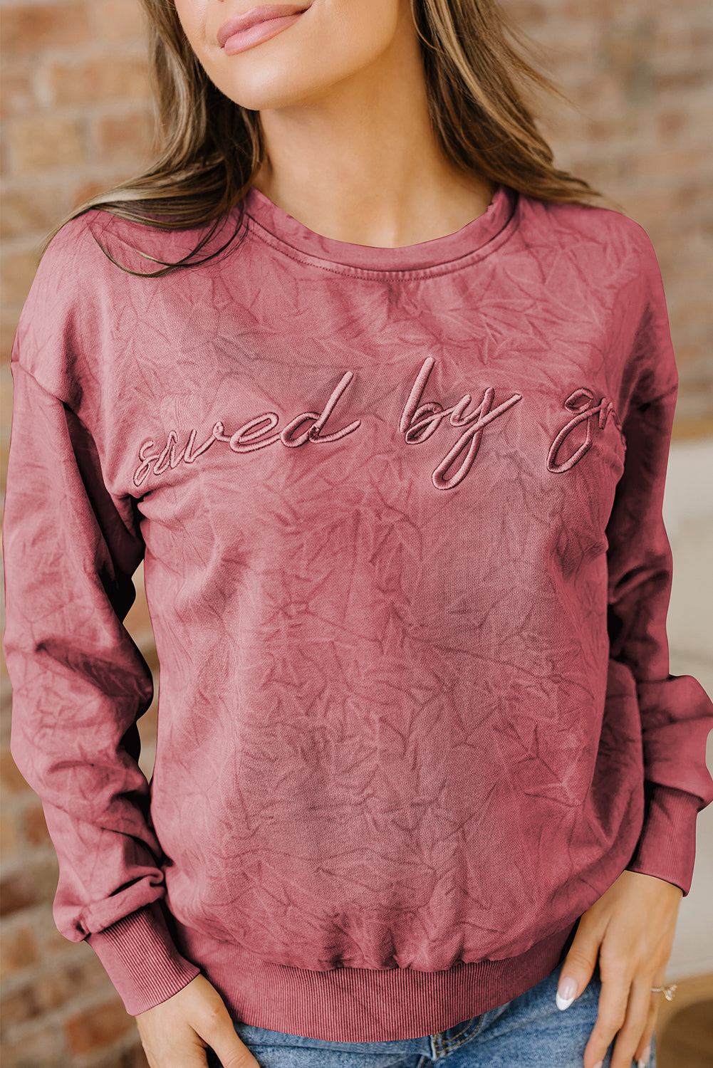 Saved By Grace Embroidered Sweatshirt