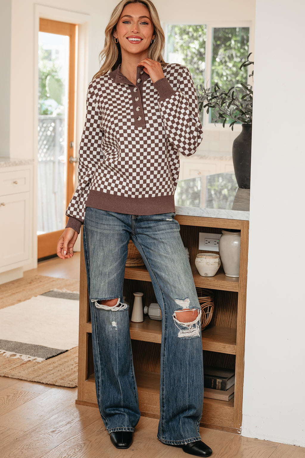 Checkerboard Knit Sweater