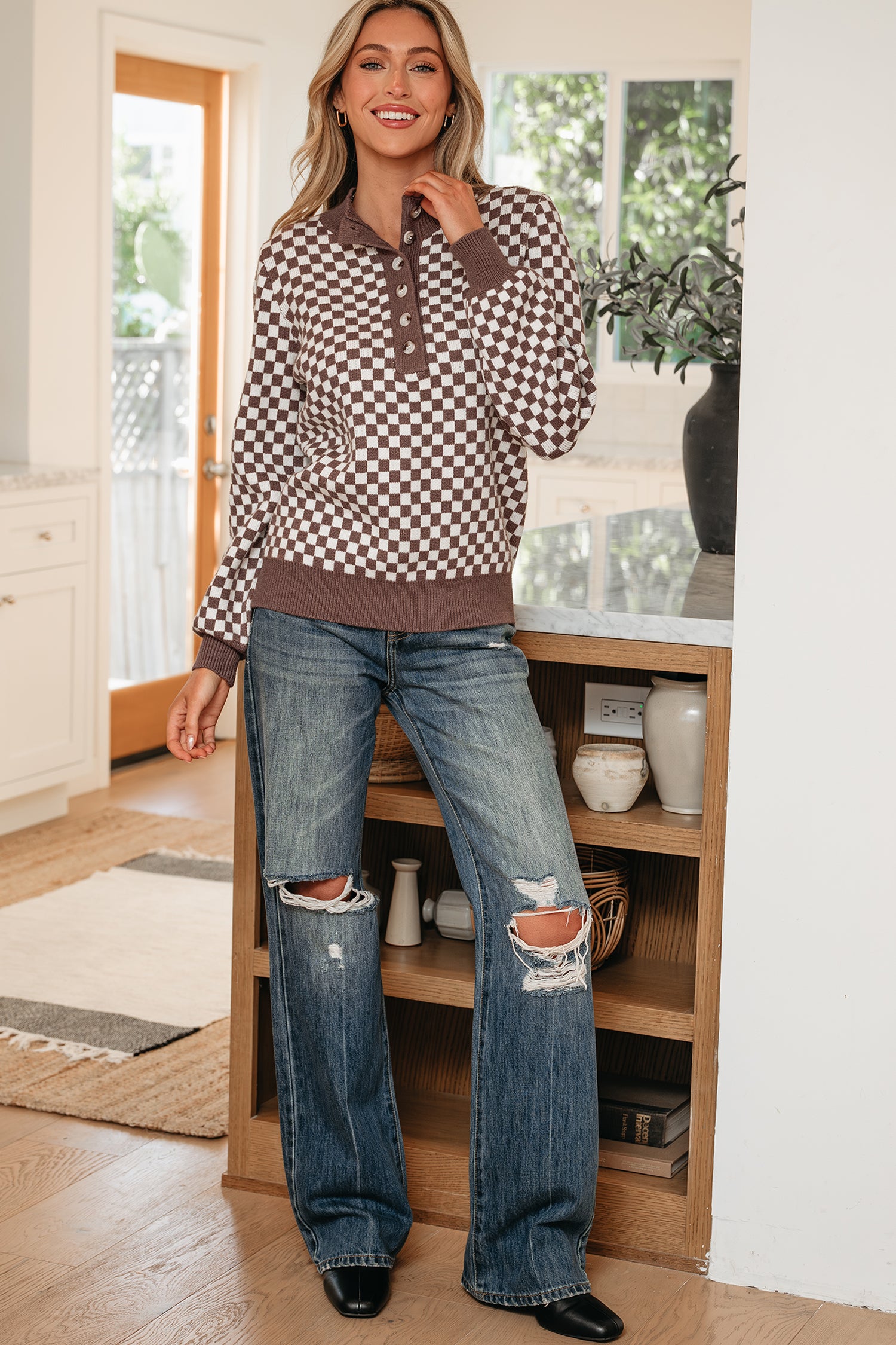 Checkerboard Knit Sweater