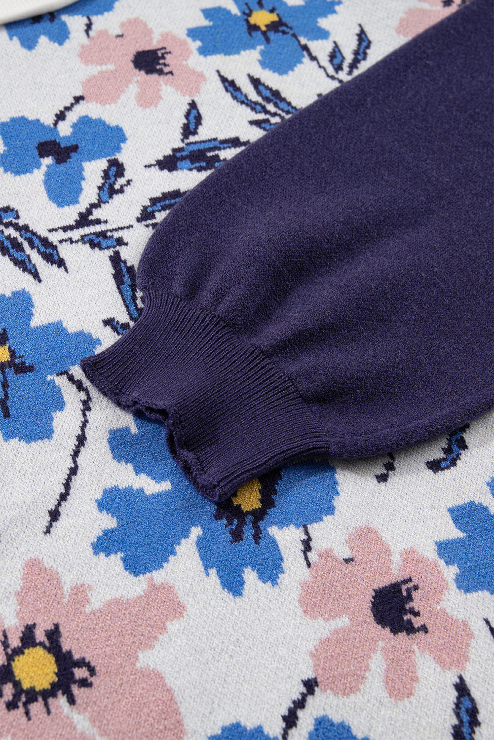 Floral Panel Colorblock Sleeve Patchwork Sweater