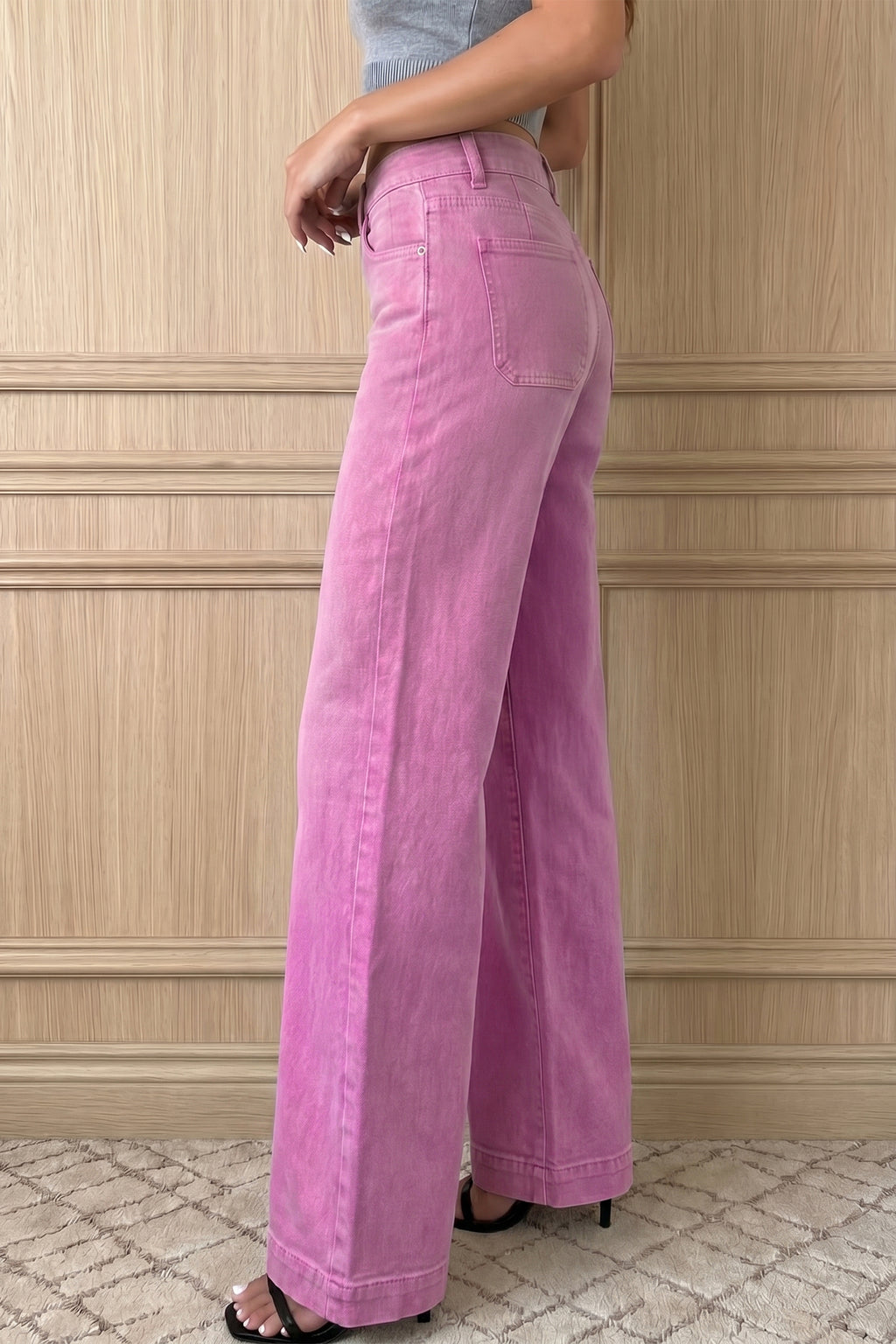 2-Button High Waist Flared Bottom Jeans