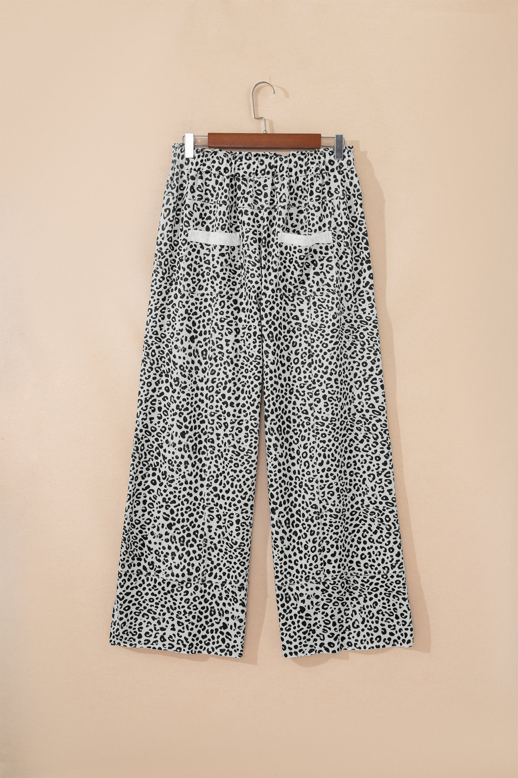 Khaki Animal Print Wide Leg Terry Knit Pants