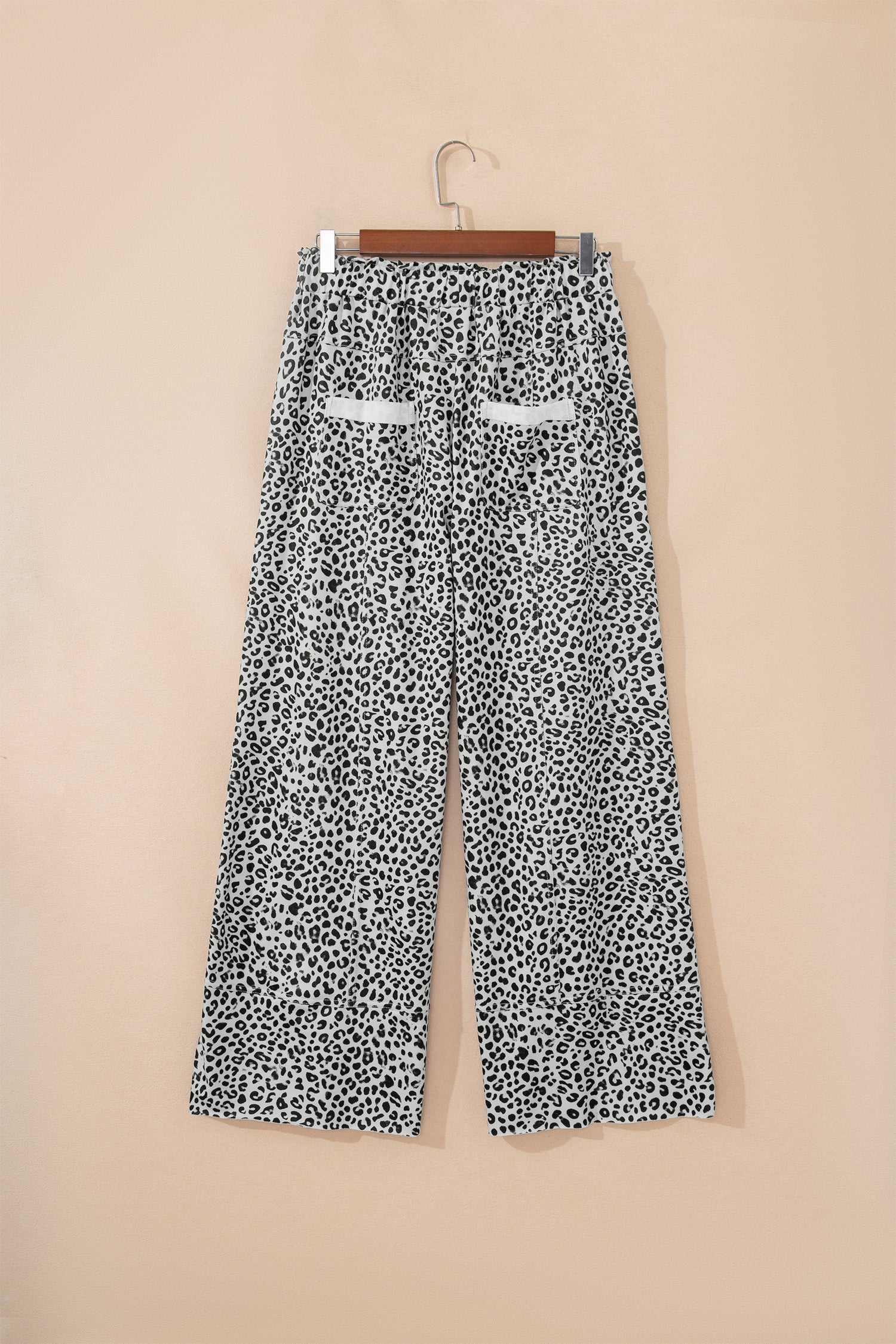 Khaki Animal Print Wide Leg Terry Knit Pants
