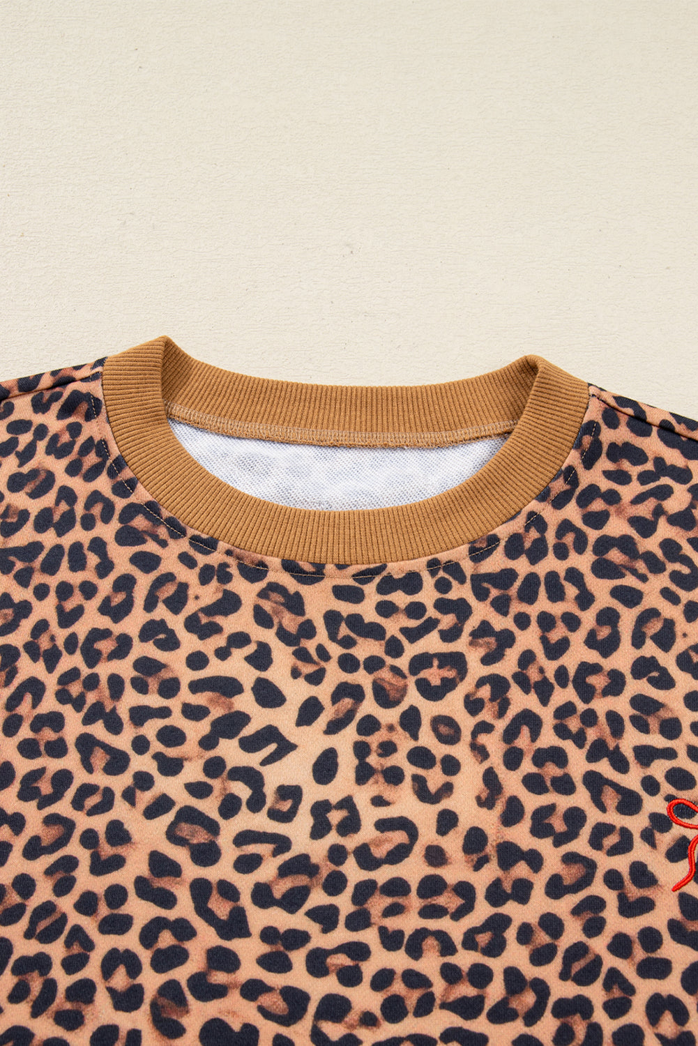 Khaki Leopard Outfit with Bow Embroidery