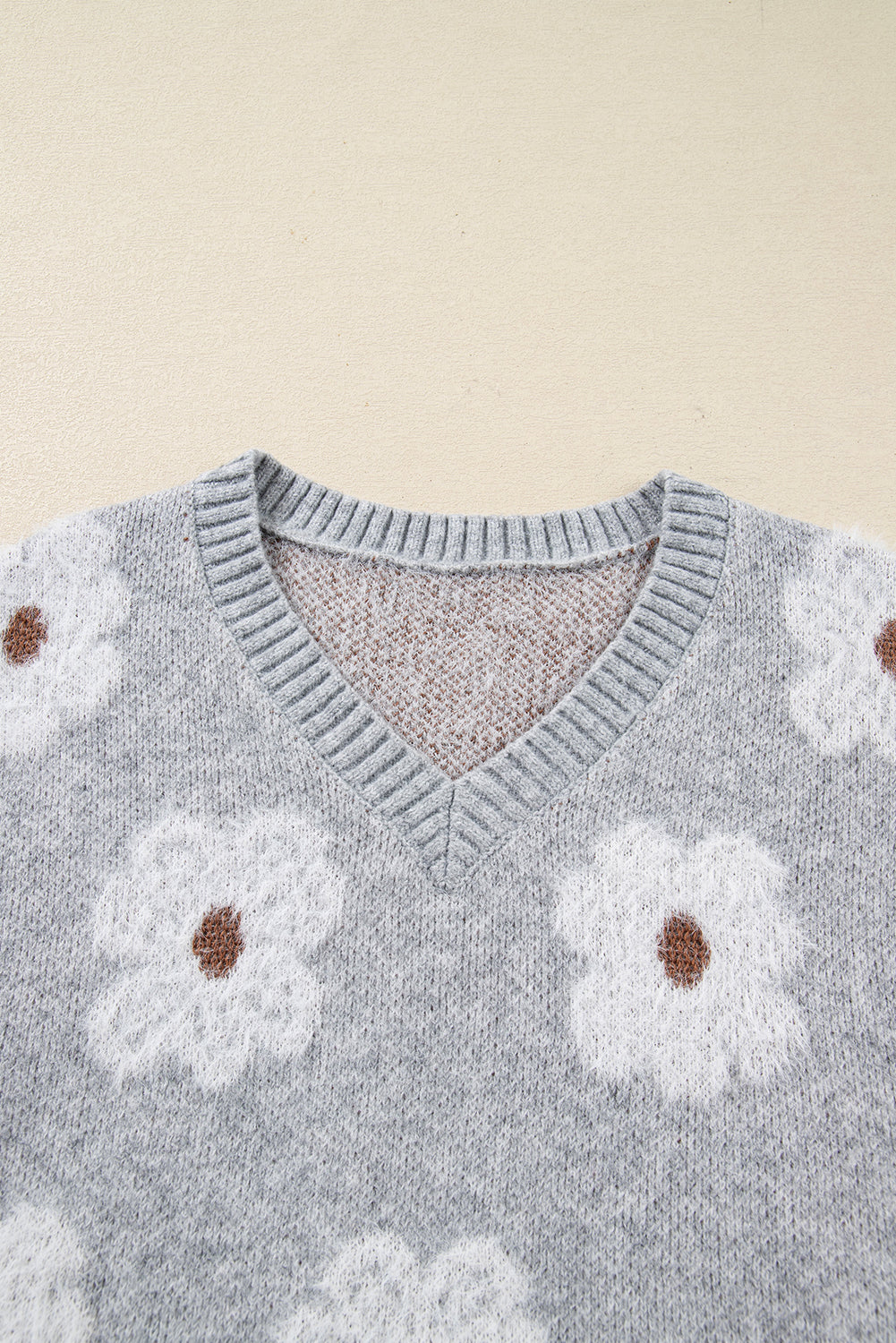 Gray Flower Baggy Sweater
