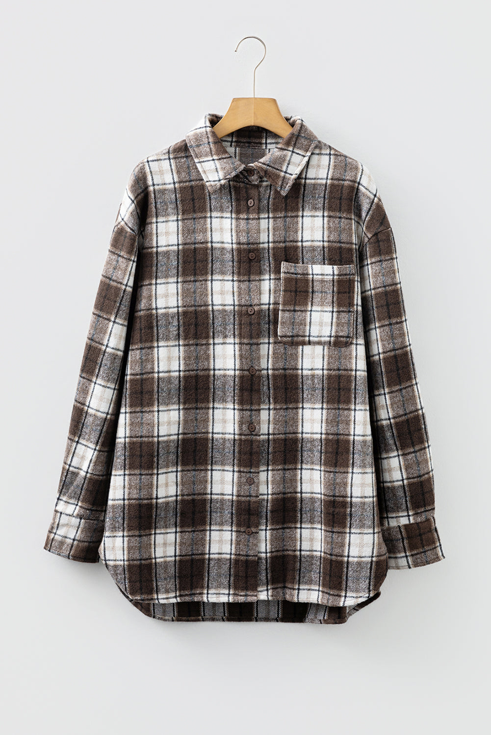 Dark Brown Flannel Plaid Boyfriend Shacket
