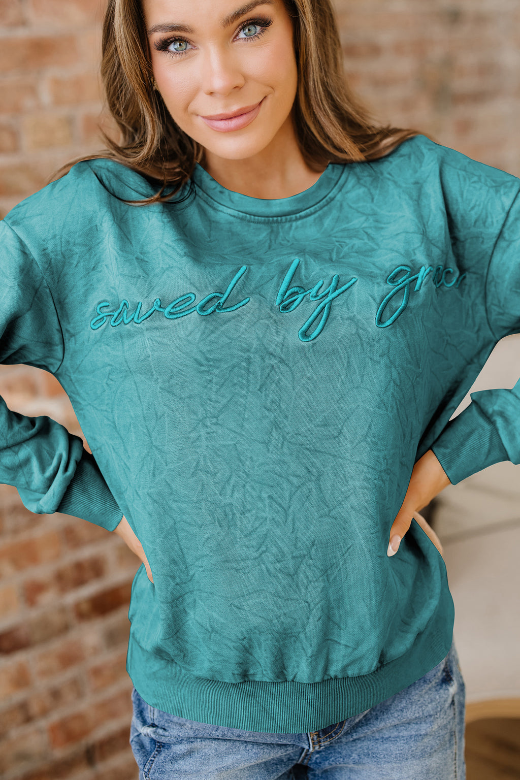Saved By Grace Embroidered Sweatshirt