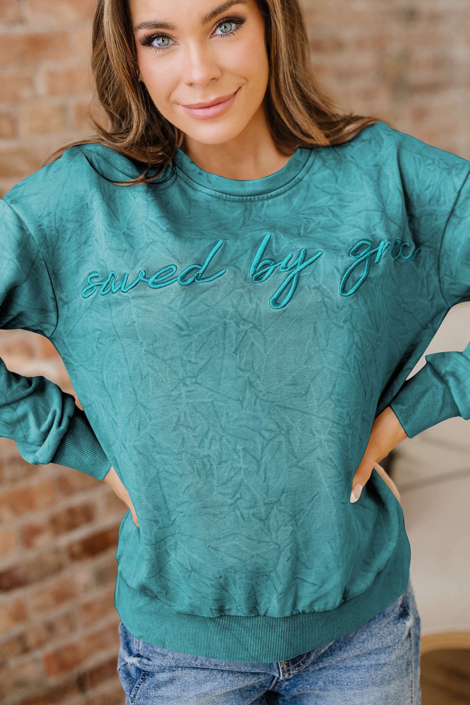Saved By Grace Embroidered Sweatshirt