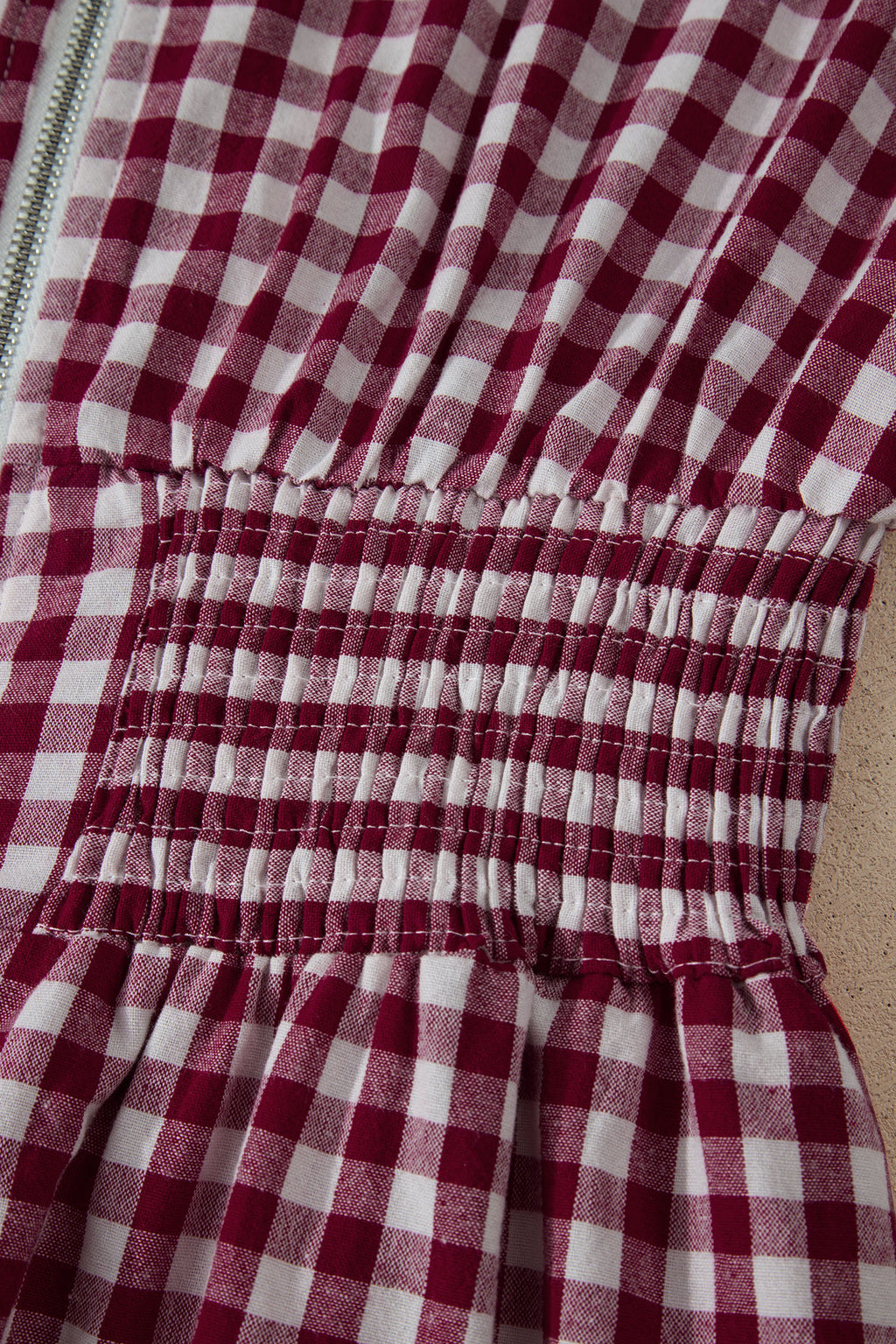 Coffee Plaid Print Full Zipper Cinched Waist Fit Flare Sleeveless Maxi Dress