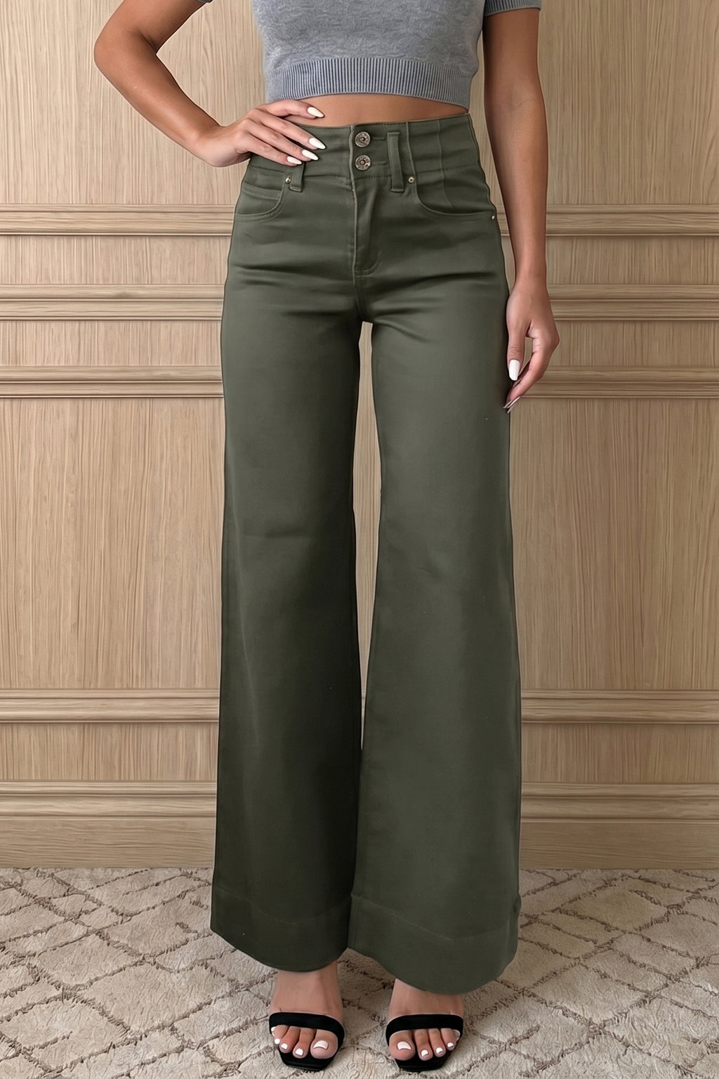2-Button High Waist Flared Bottom Jeans