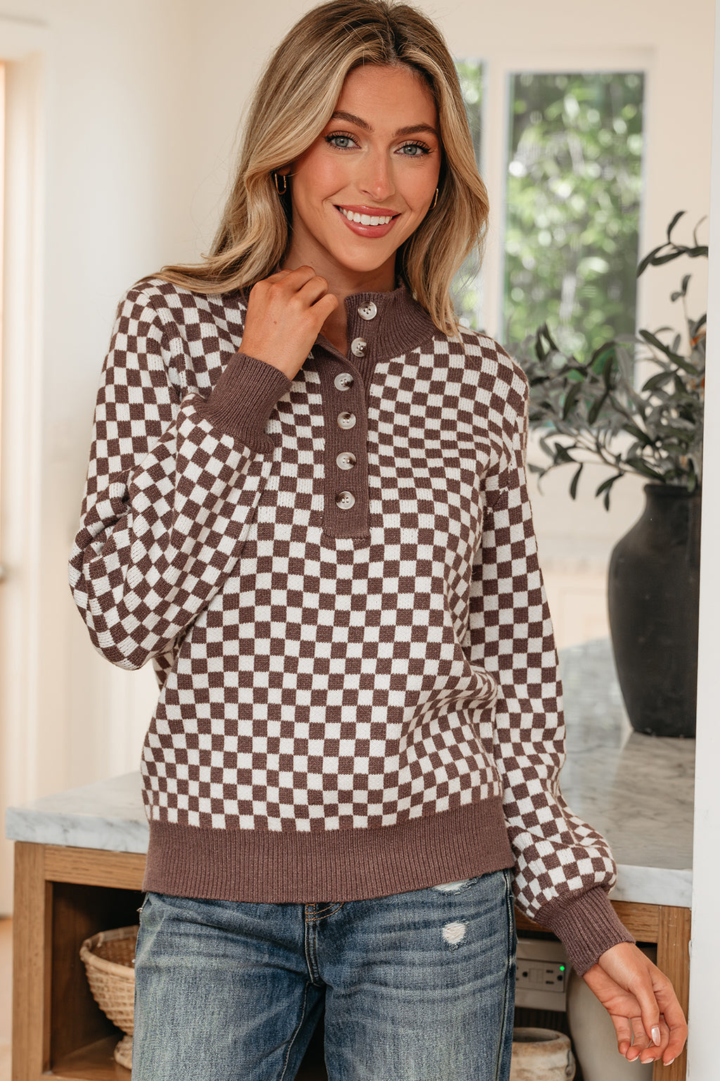 Checkerboard Knit Sweater