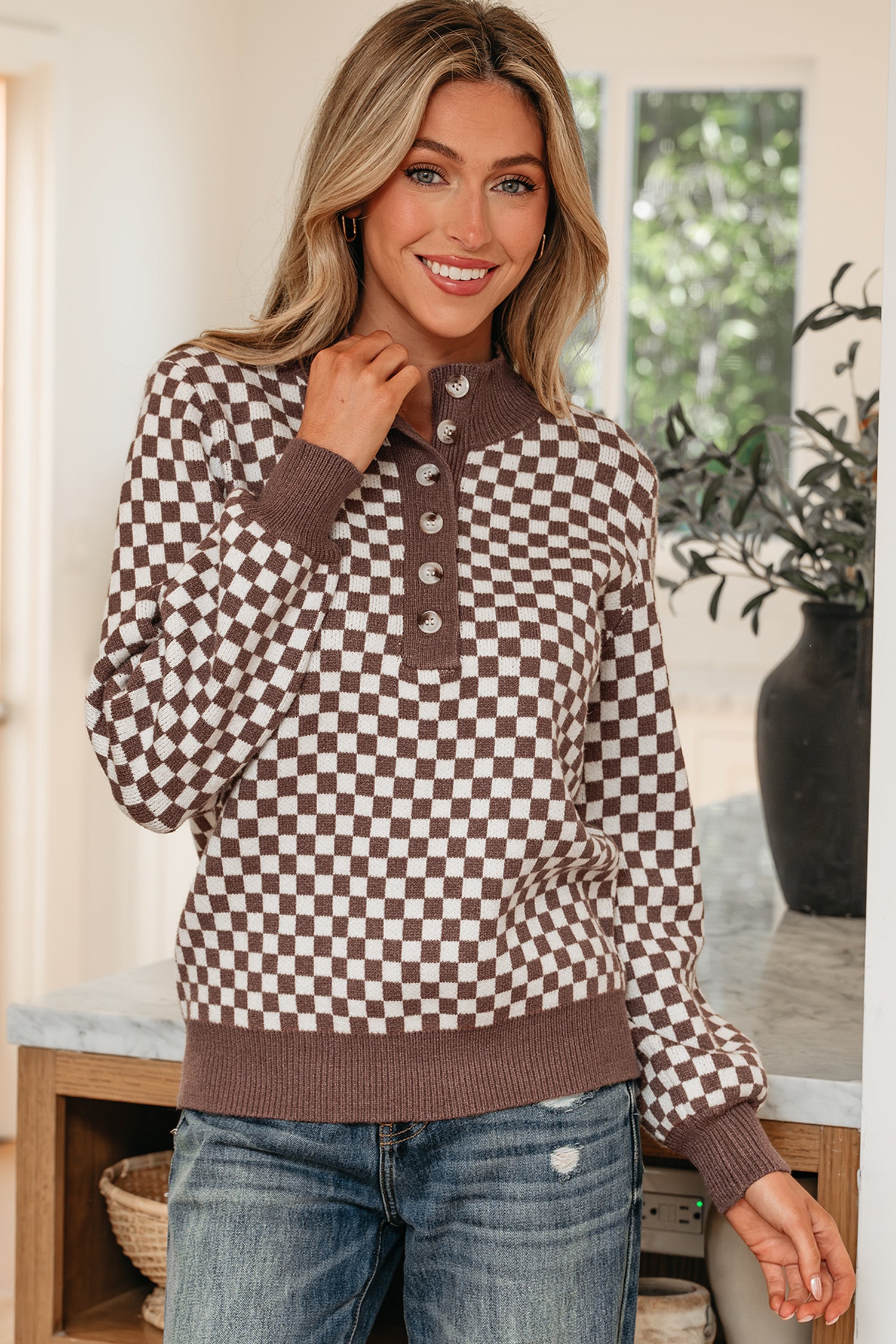 Checkerboard Knit Sweater