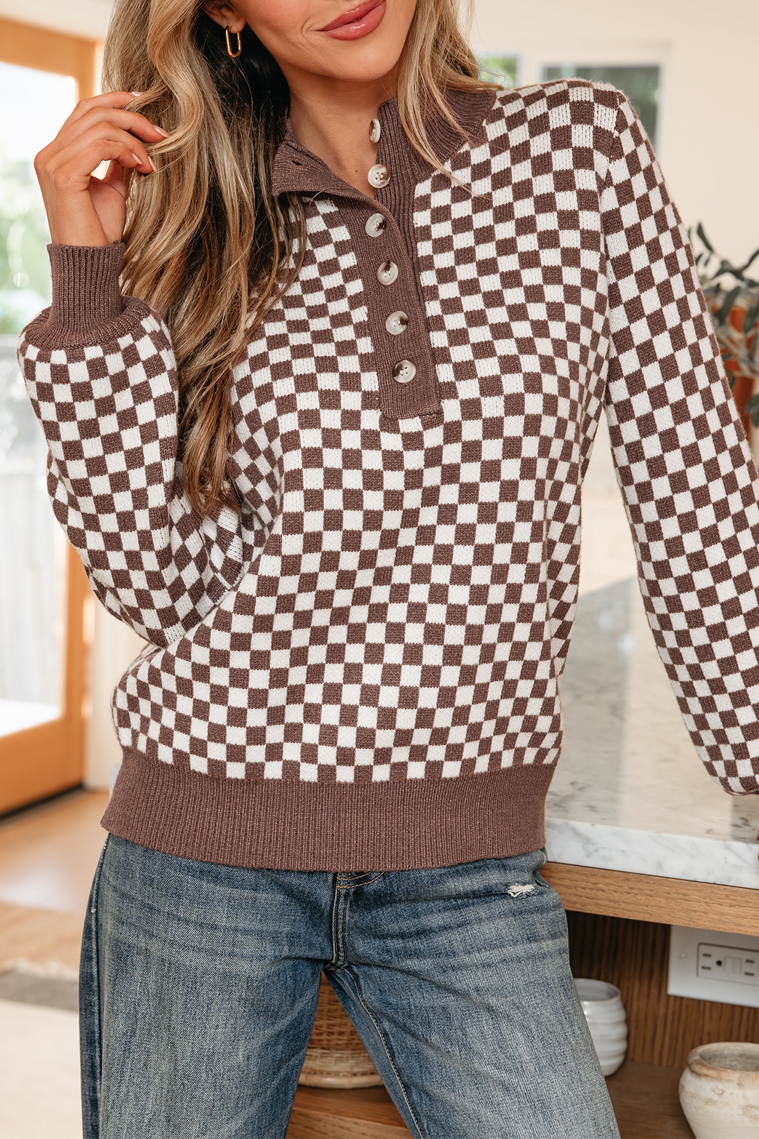 Checkerboard Knit Sweater