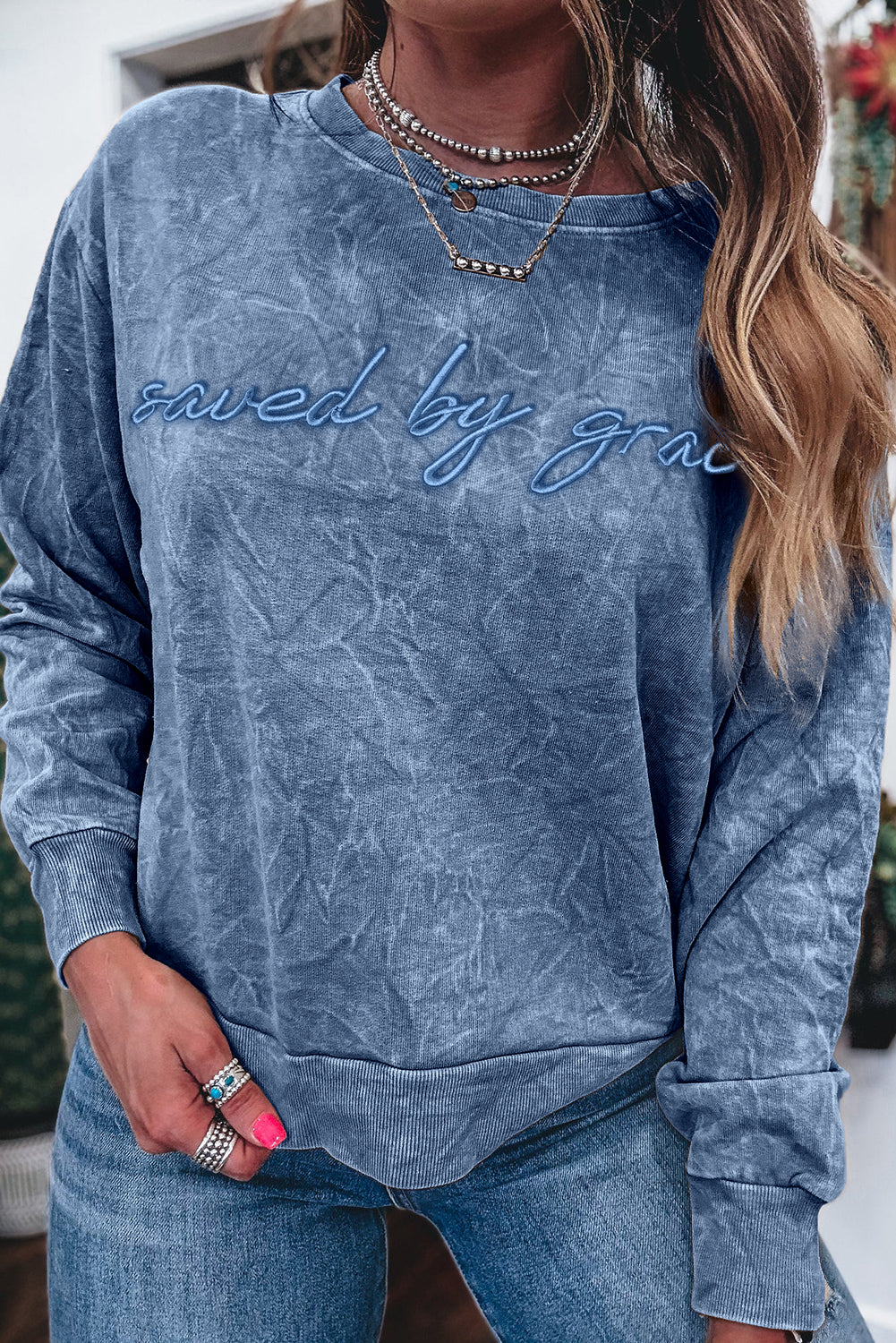 Saved By Grace Embroidered Sweatshirt