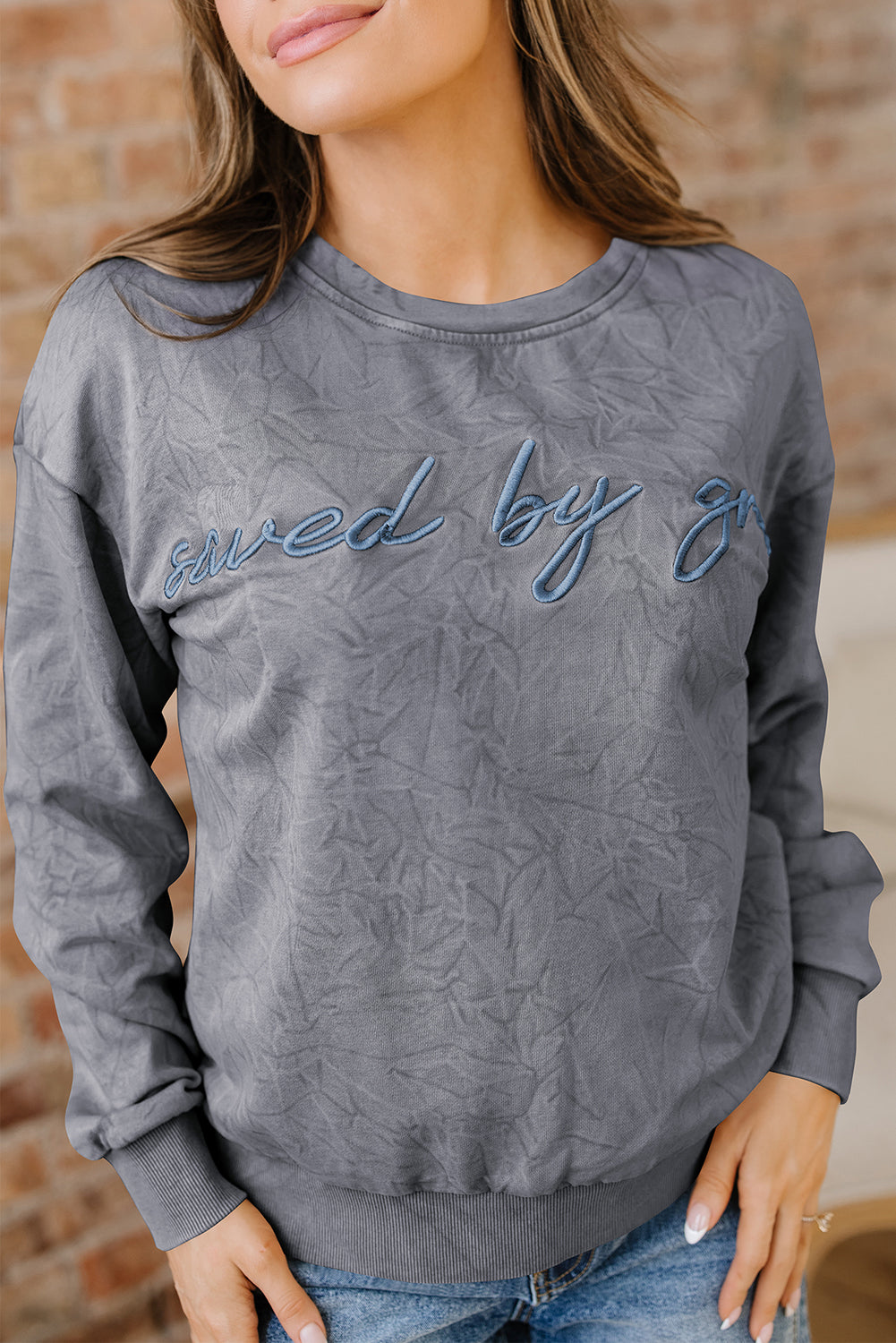 Saved By Grace Embroidered Sweatshirt