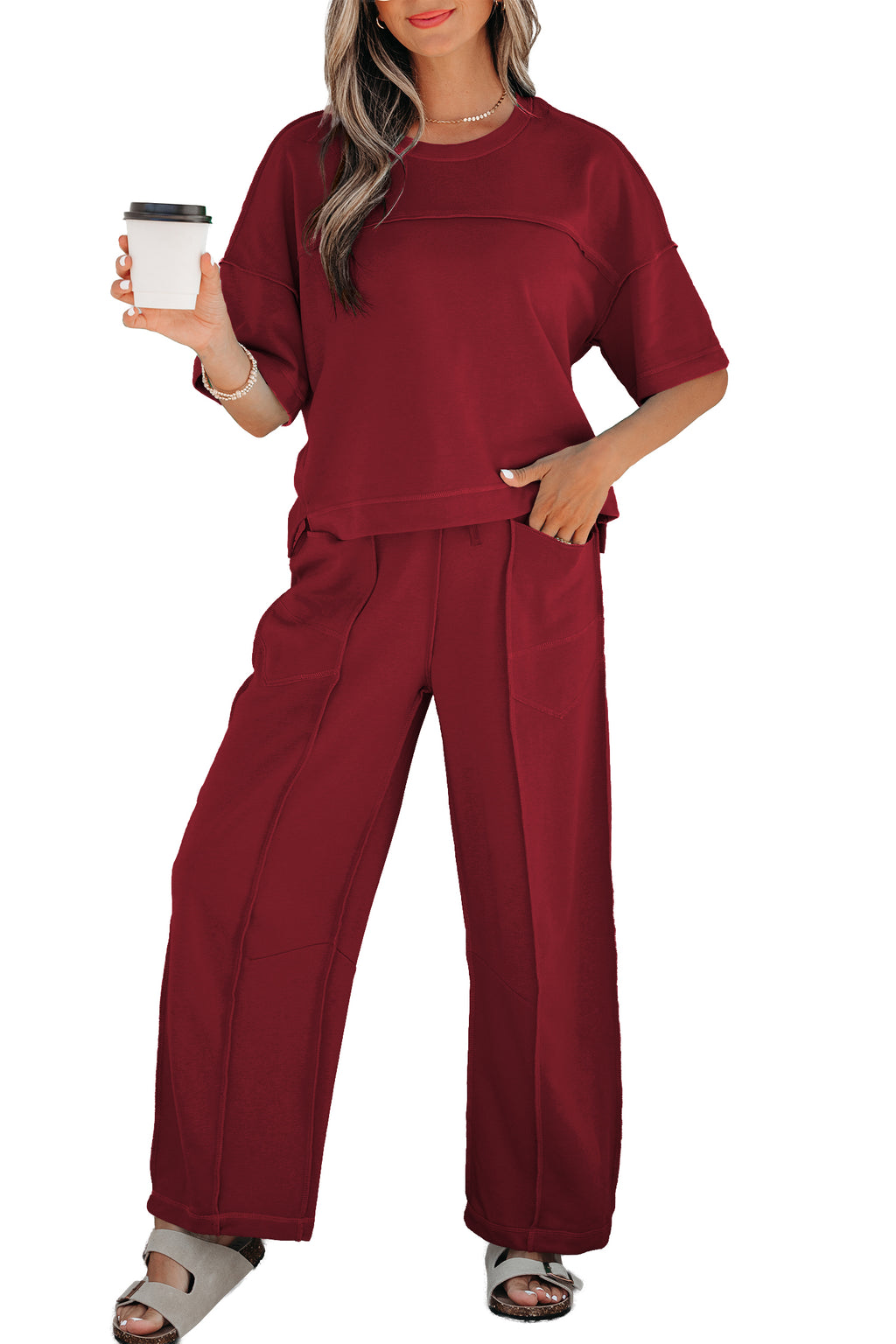 Racing Red Drop Shoulder Boxy Tee and Barrel Pants Set