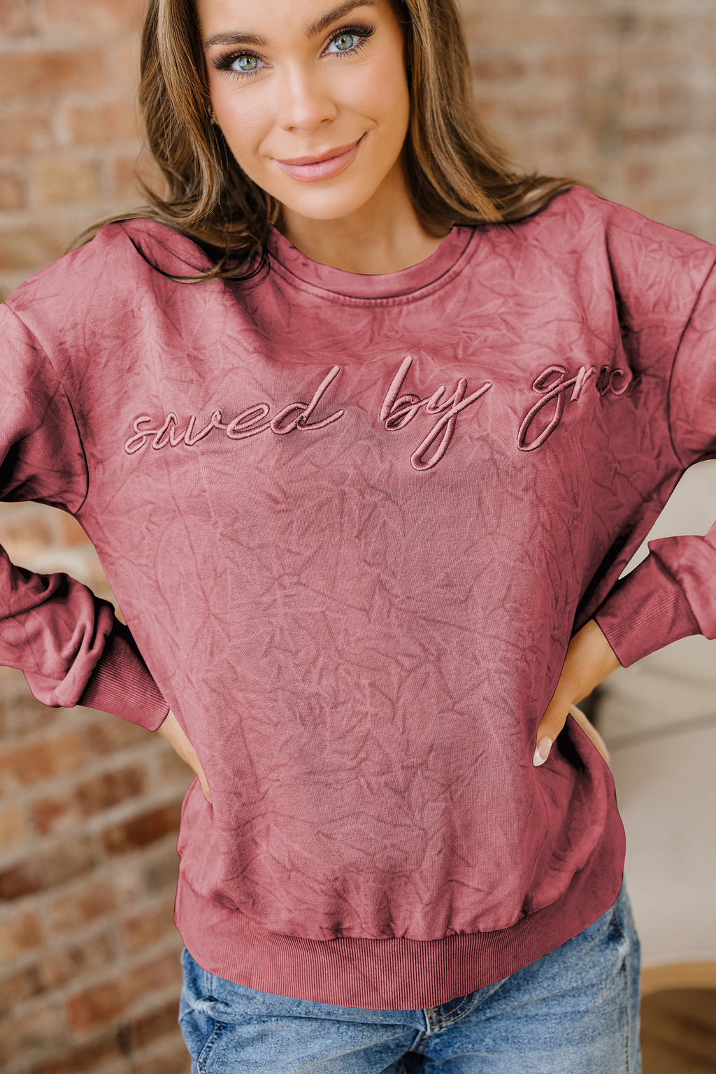 Saved By Grace Embroidered Sweatshirt