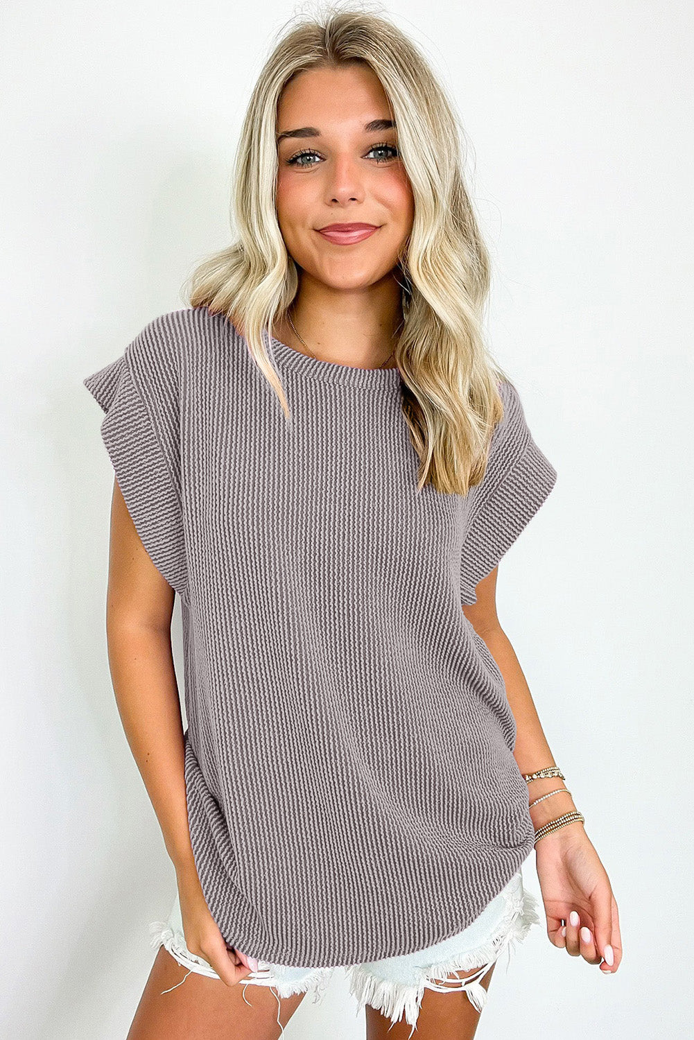 Twisted Rib Wide Sleeve T Shirt