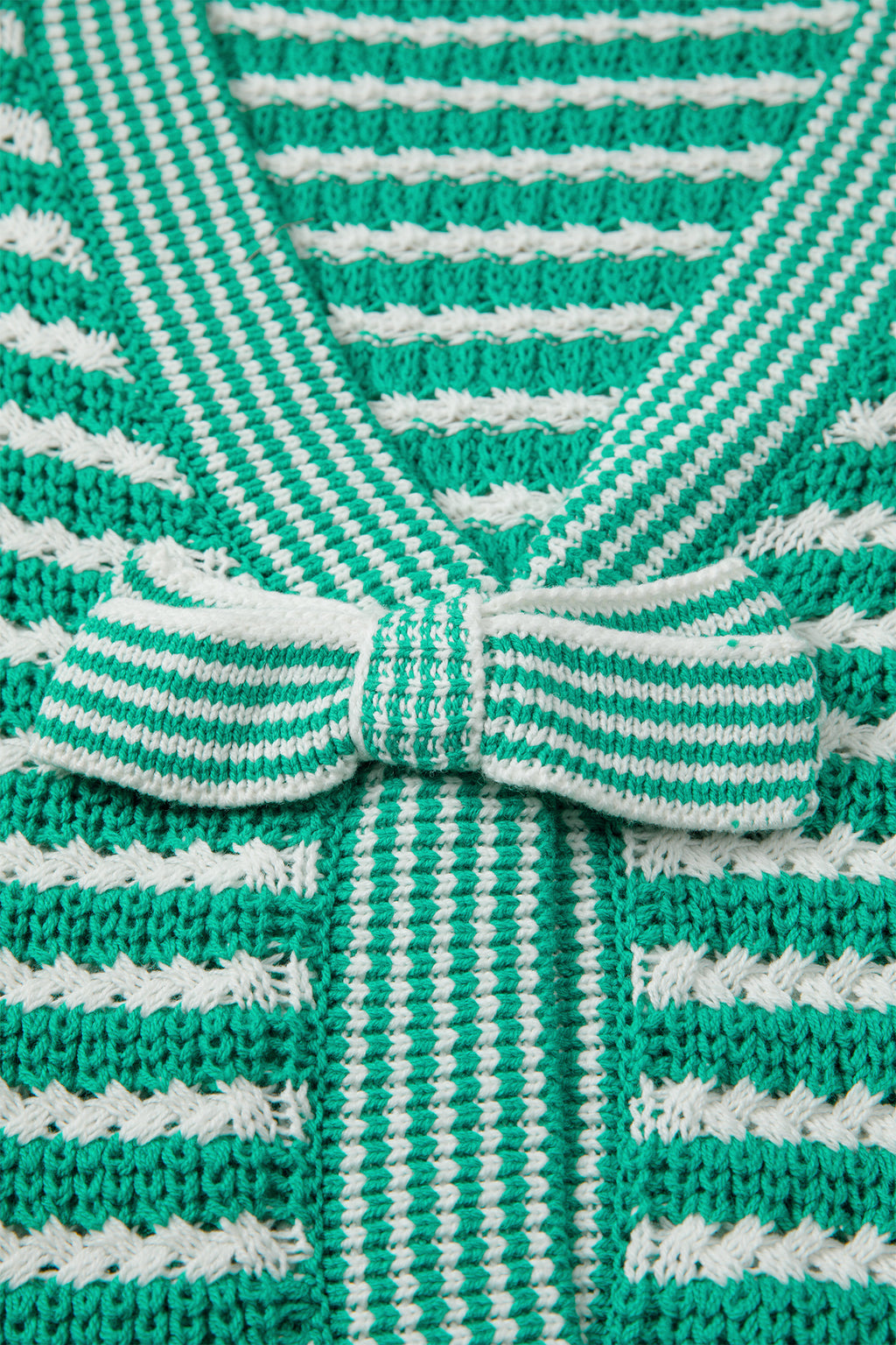 Sky Blue Stripe Short Sleeve Knit V Neck Bow Knot Sweater