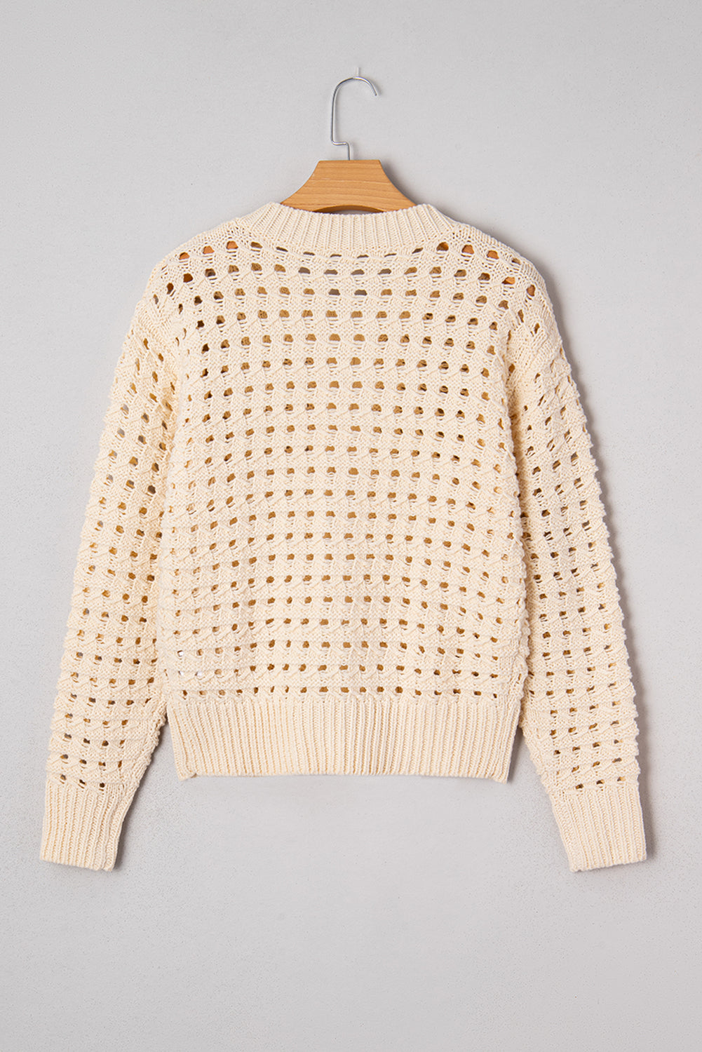 Beige Hollowed Knit Zip Up Cardigan