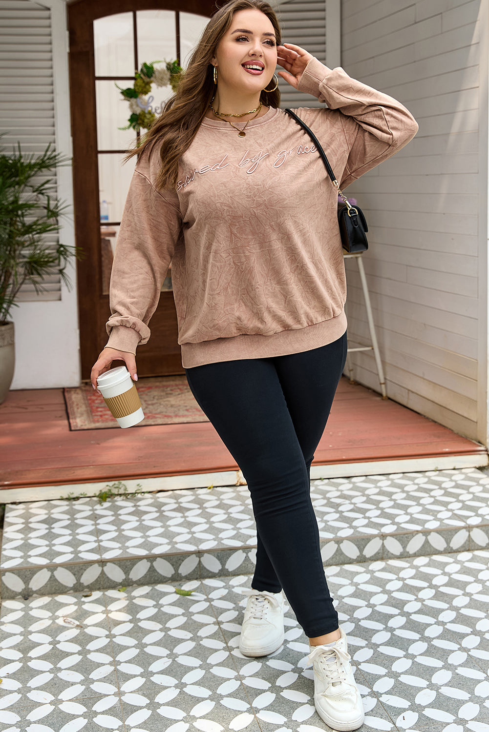 Plus Size saved by grace Embroidered Mineral Wash Sweatshirt