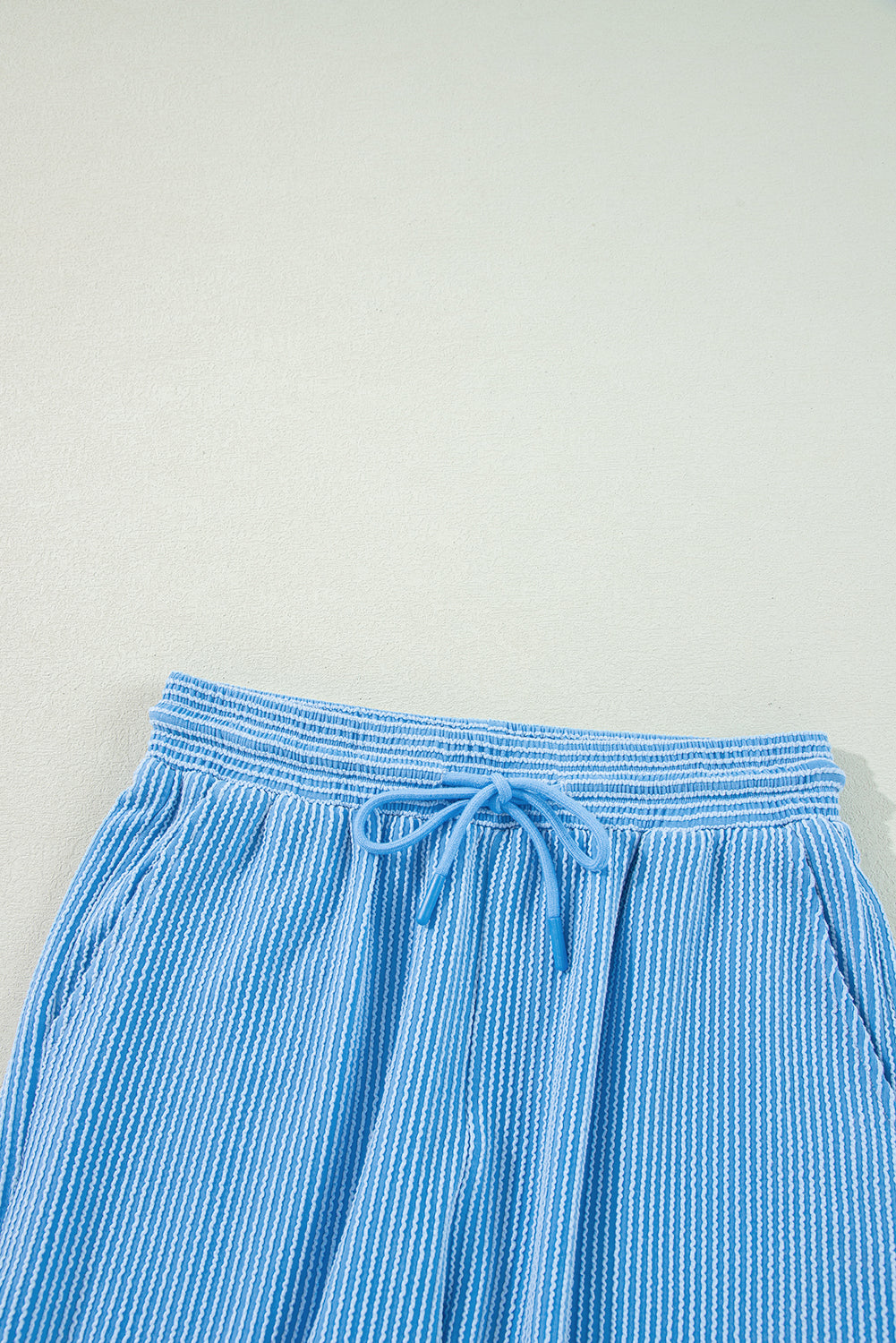 Solid Corded Knit Short Sleeve T Shirt and Wide Leg Pants Set