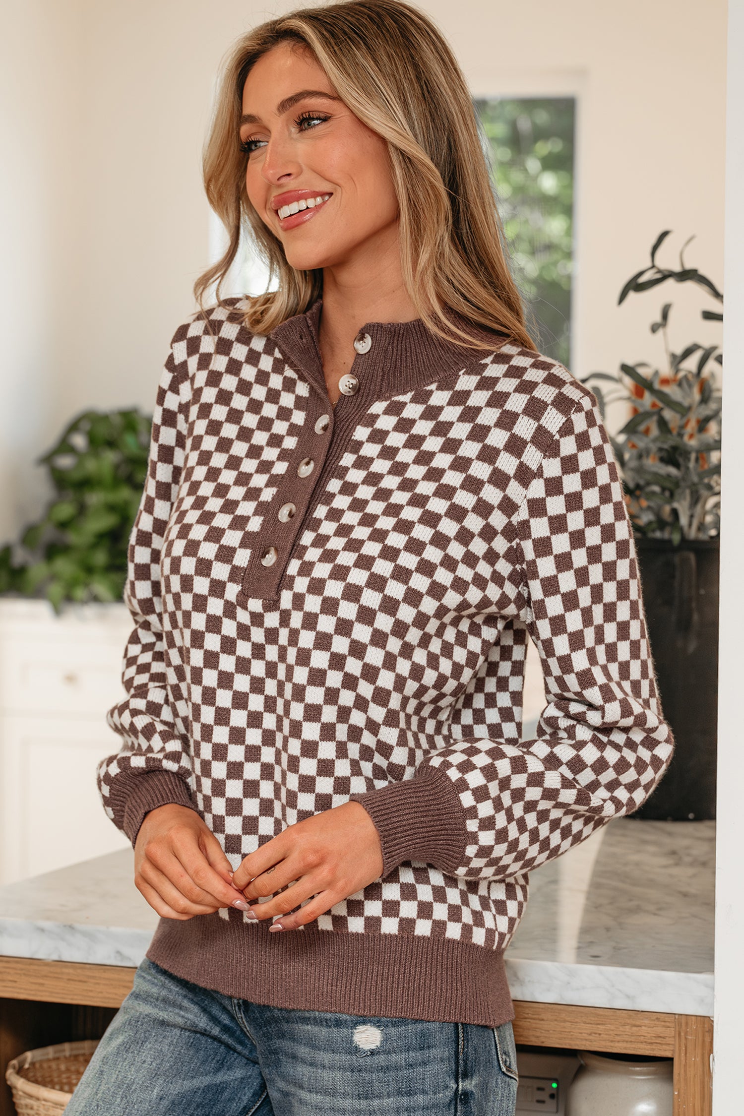 Checkerboard Knit Sweater
