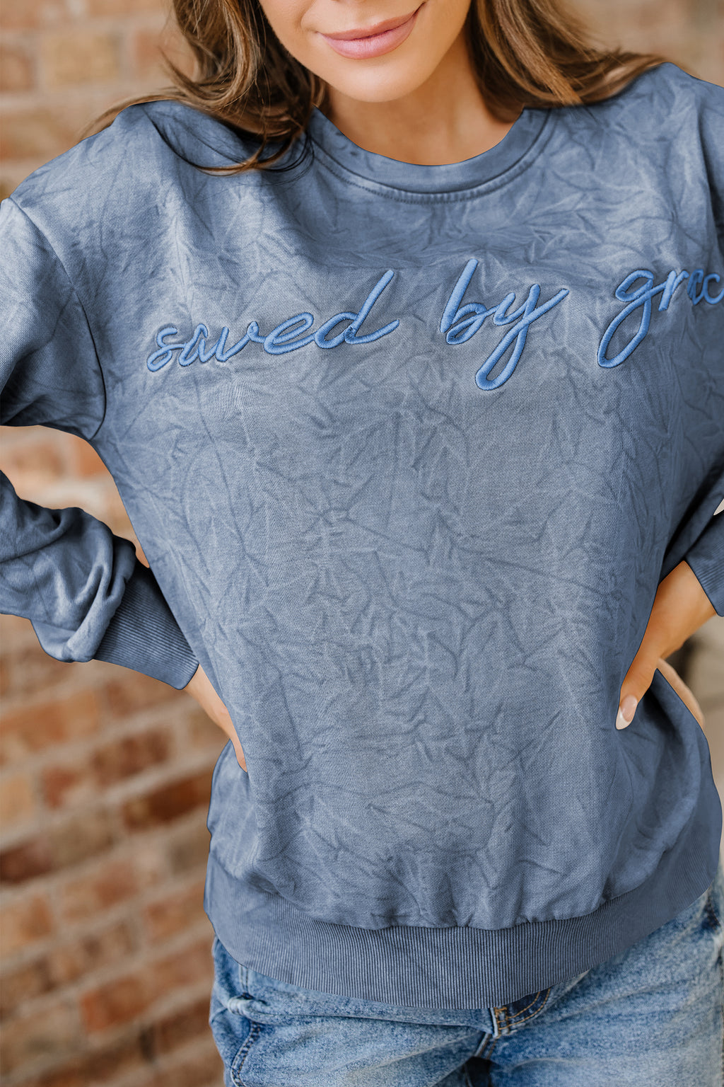 Saved By Grace Embroidered Sweatshirt