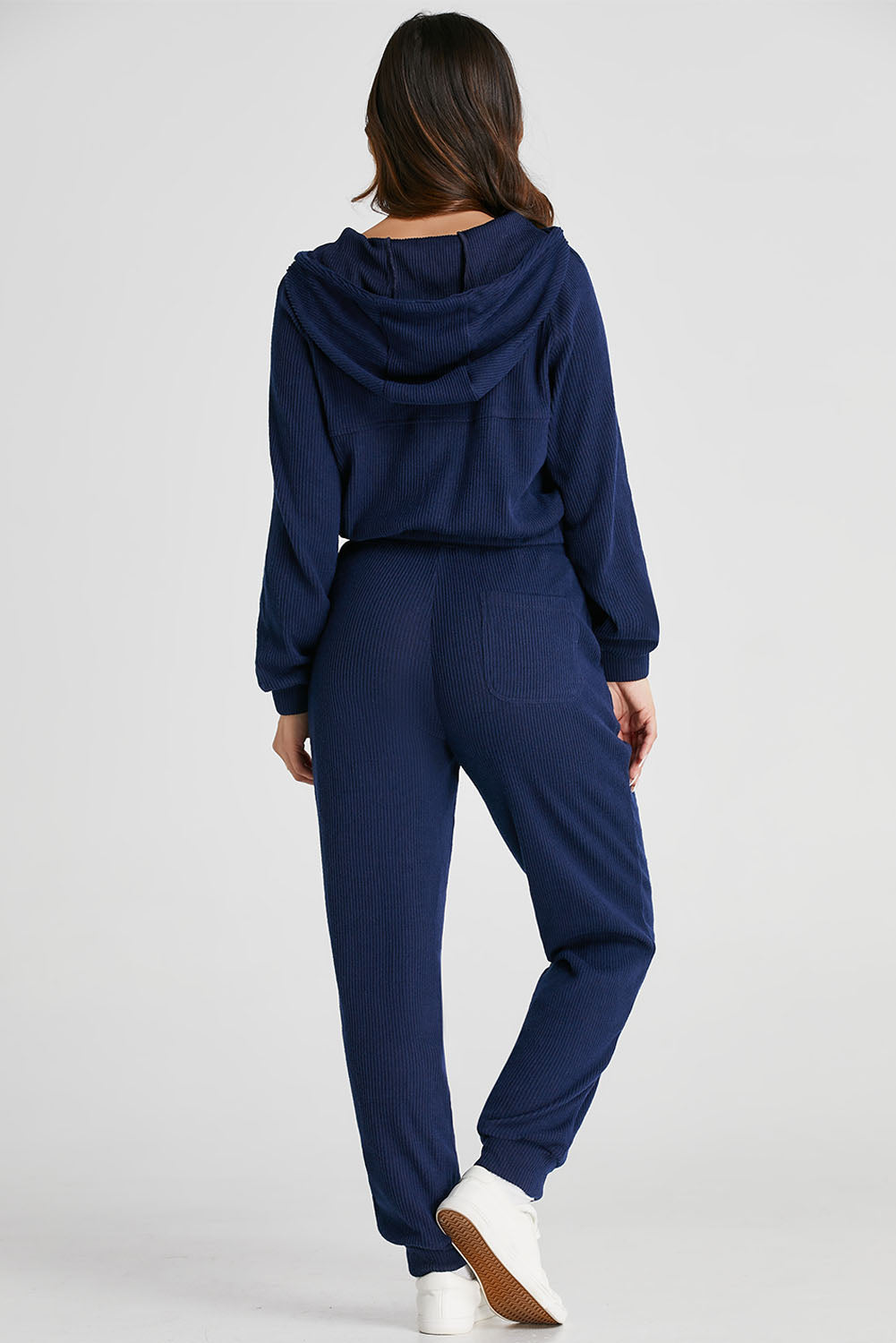 Ribbed Knit Cropped Hoodie Set