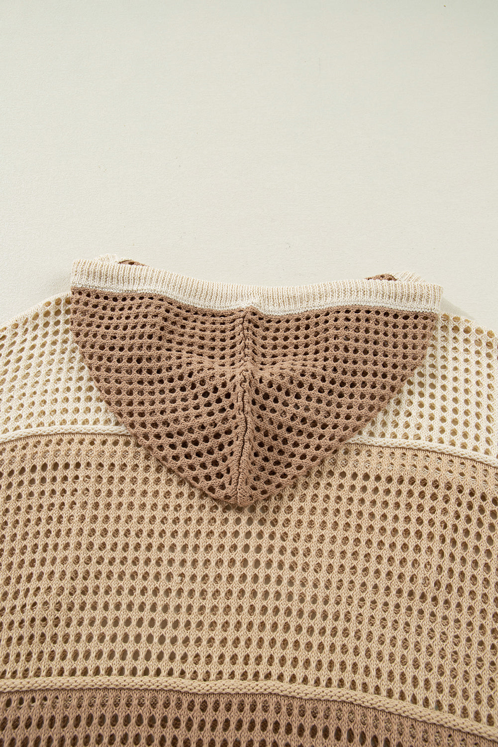Plus Size  Colorblock Hollowed Knit Hooded Jumper Sweater