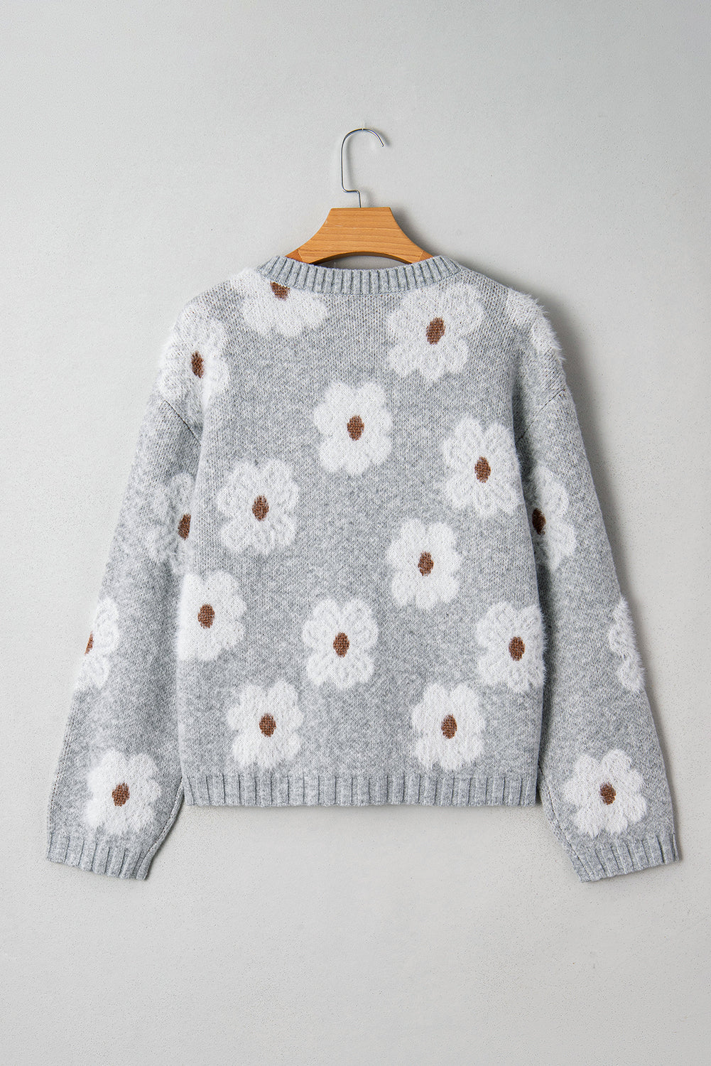 Gray Flower Baggy Sweater