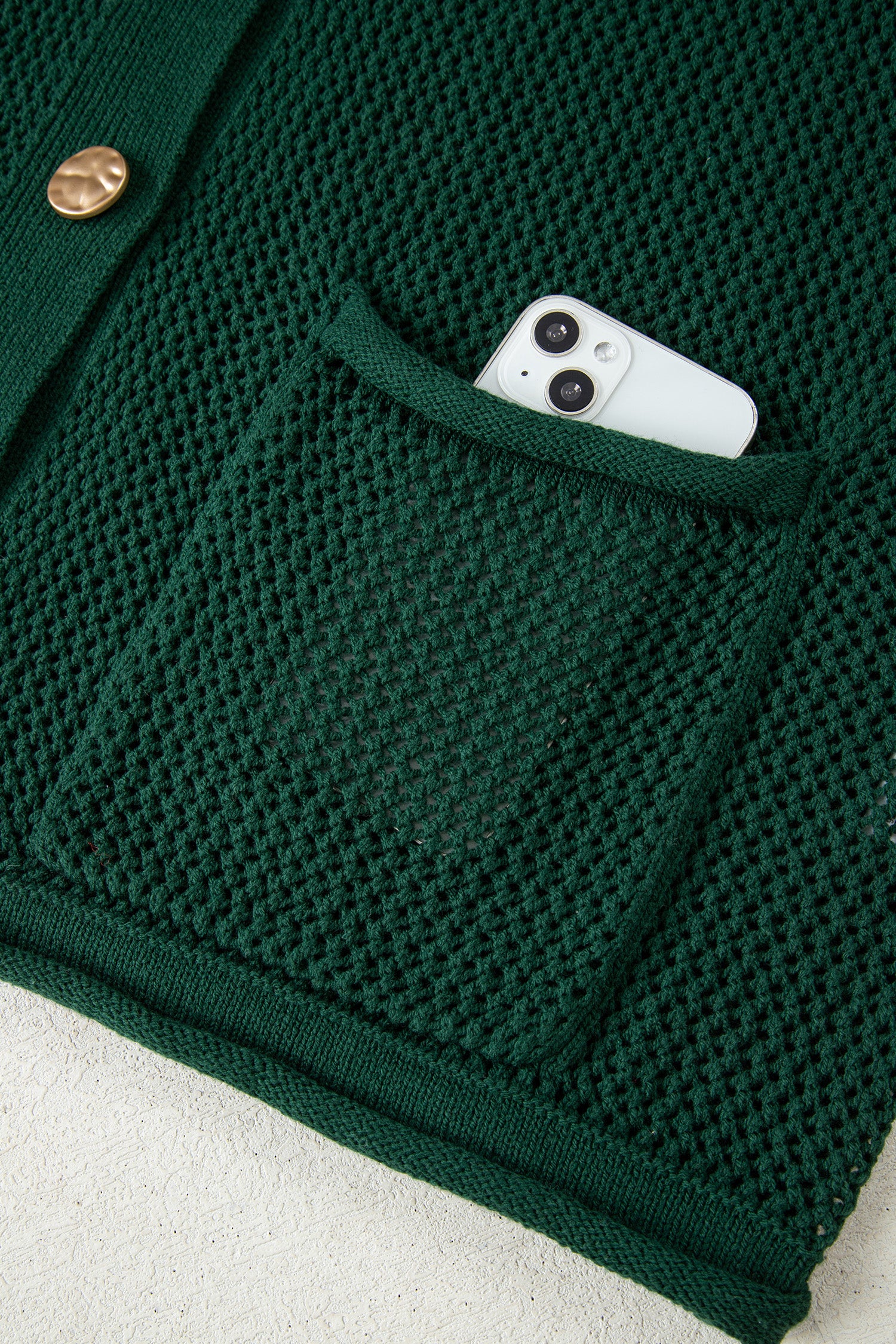 Plus Size  Blackish Green Golden Accent Buttons Short Sweater Cardigan