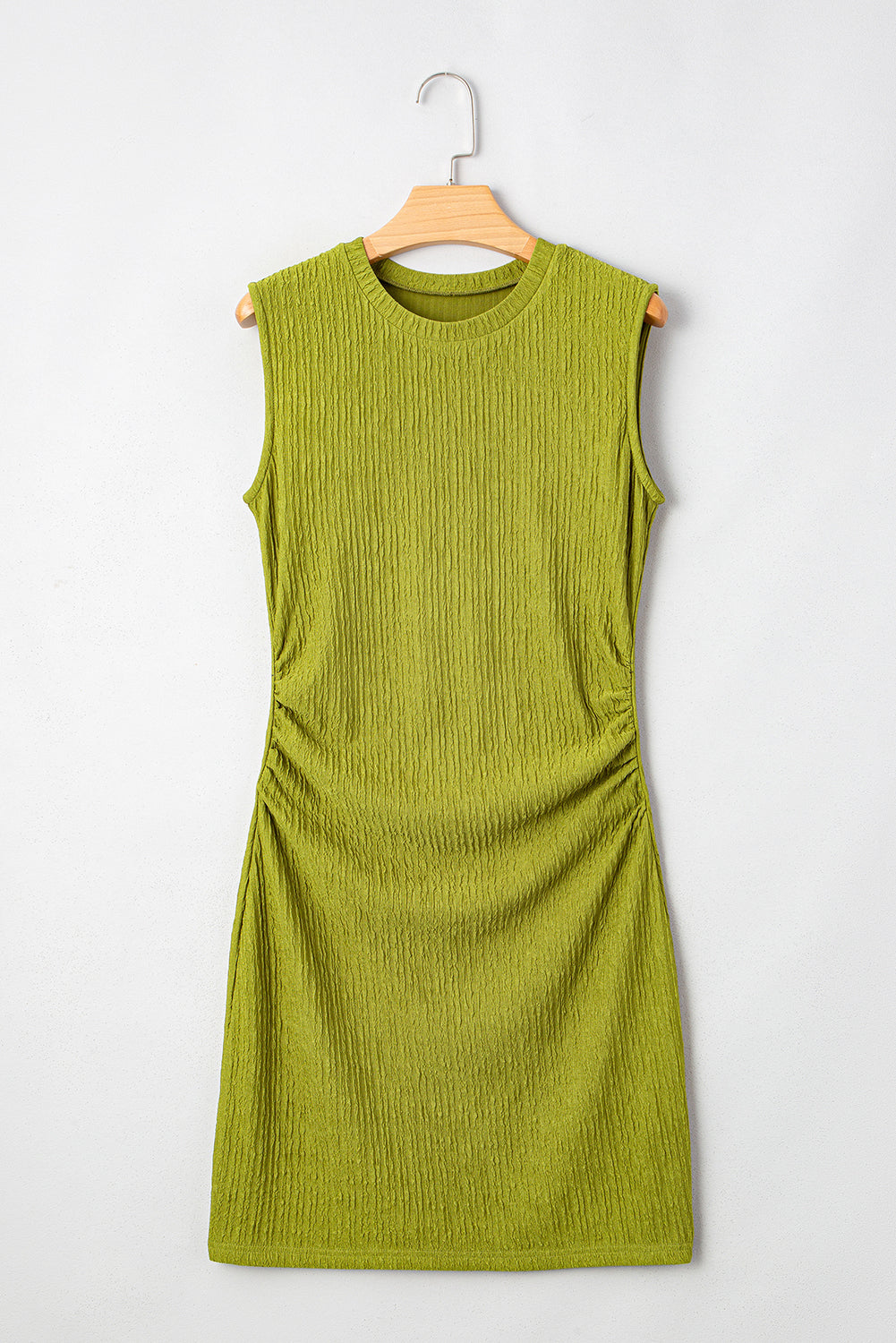 Solid Color Textured Ruched Side Bodycon Tank Dress