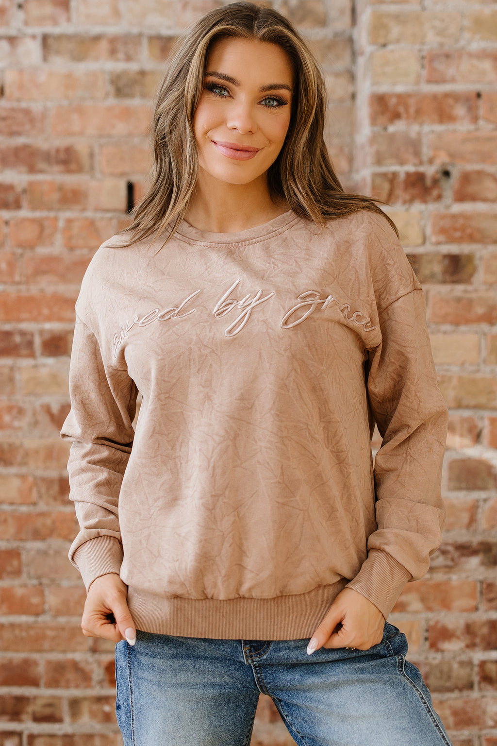 Saved By Grace Embroidered Sweatshirt