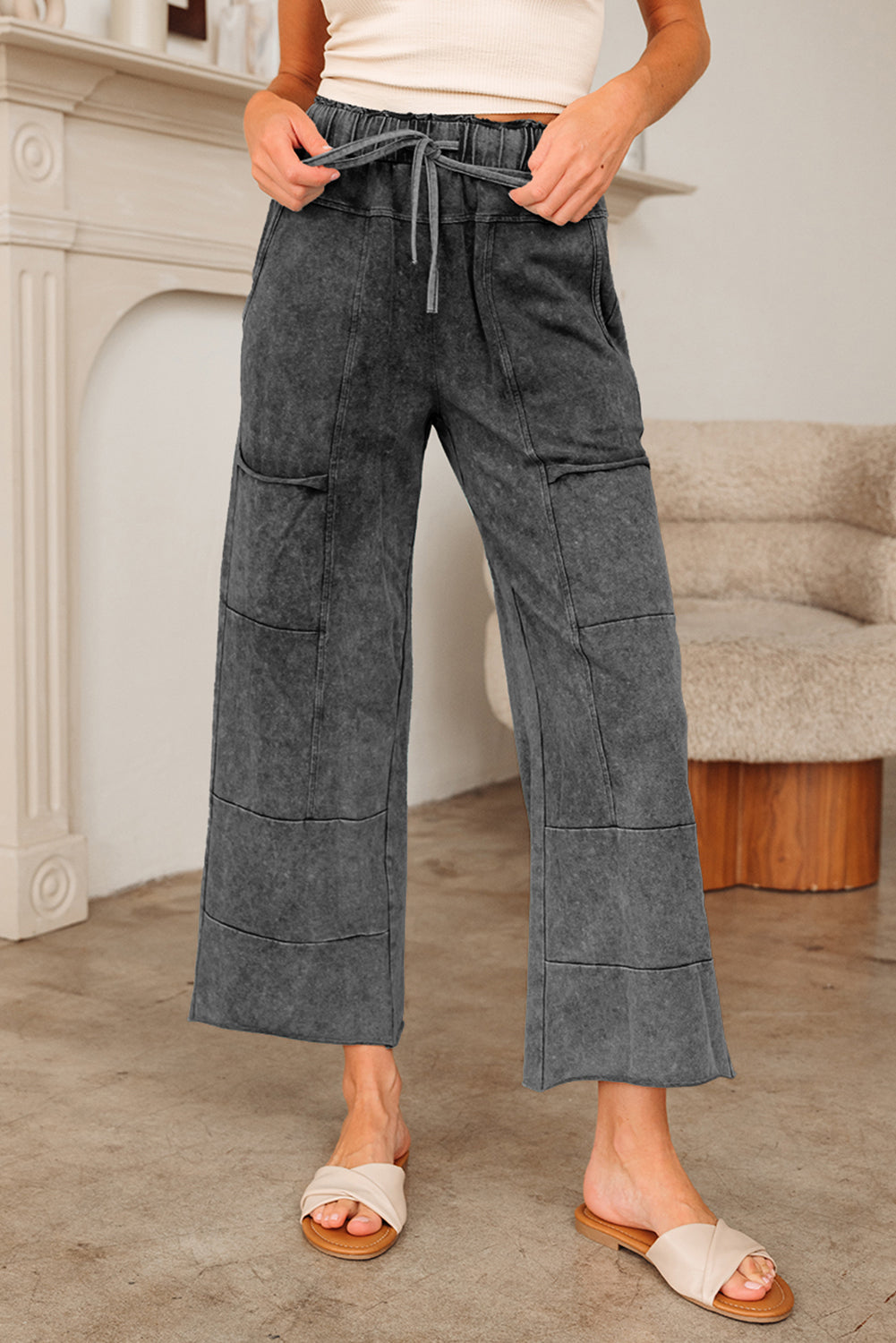 Mineral Wash Raw Hem Pocket Pants