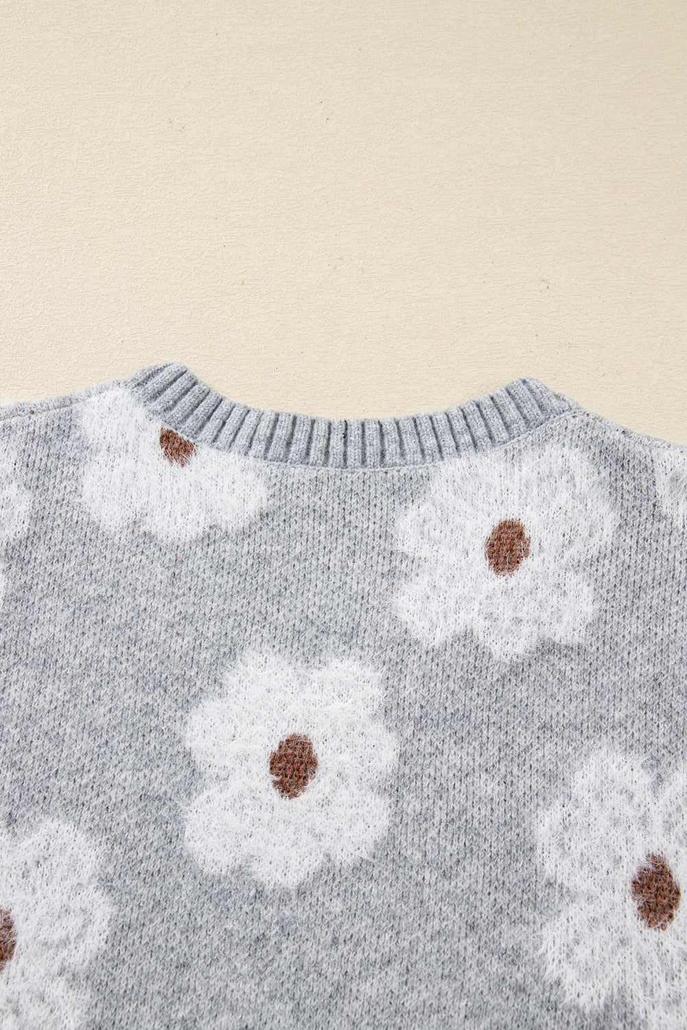 Gray Flower Baggy Sweater