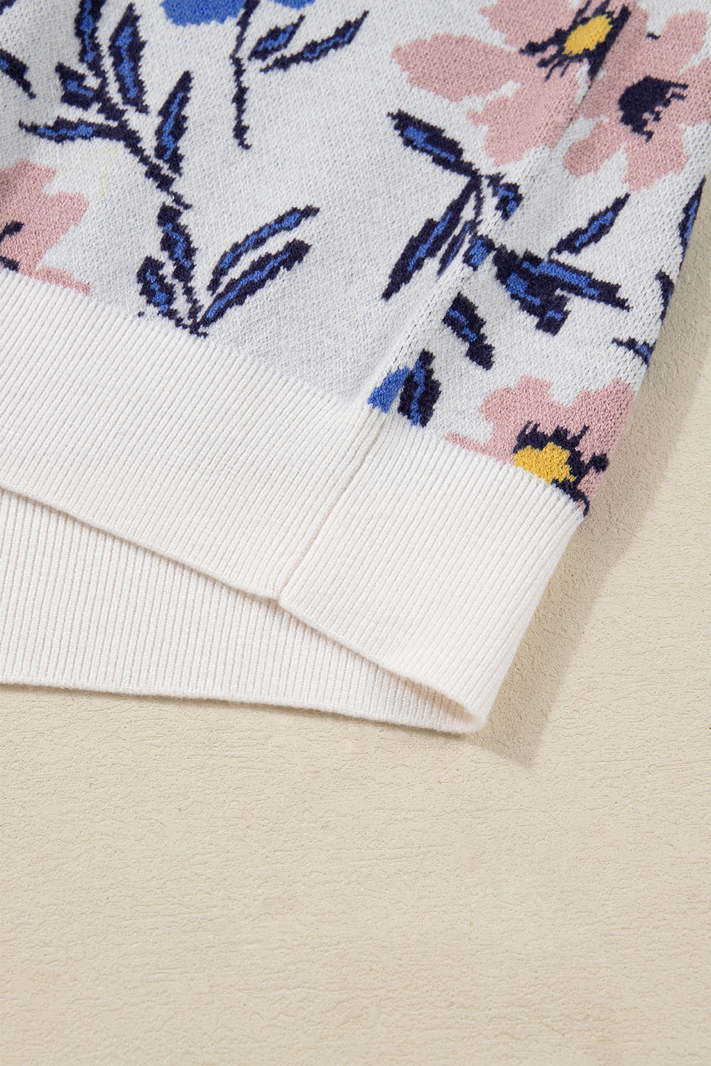 Floral Panel Colorblock Sleeve Patchwork Sweater