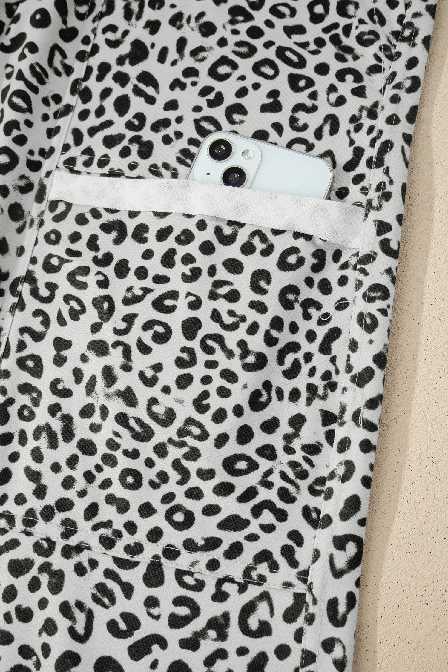 Khaki Animal Print Wide Leg Terry Knit Pants