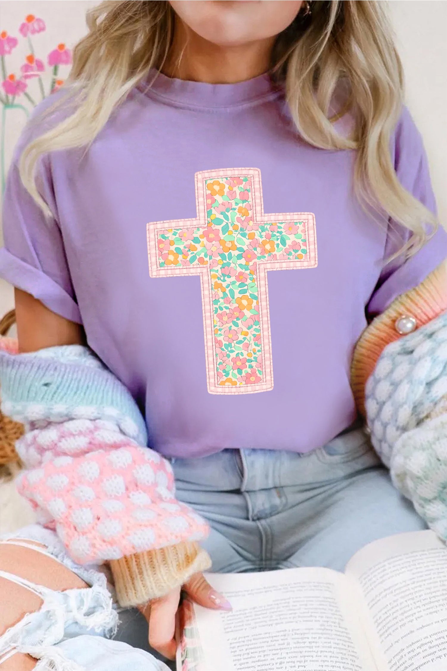 Floral Cross Christian Casual Tee