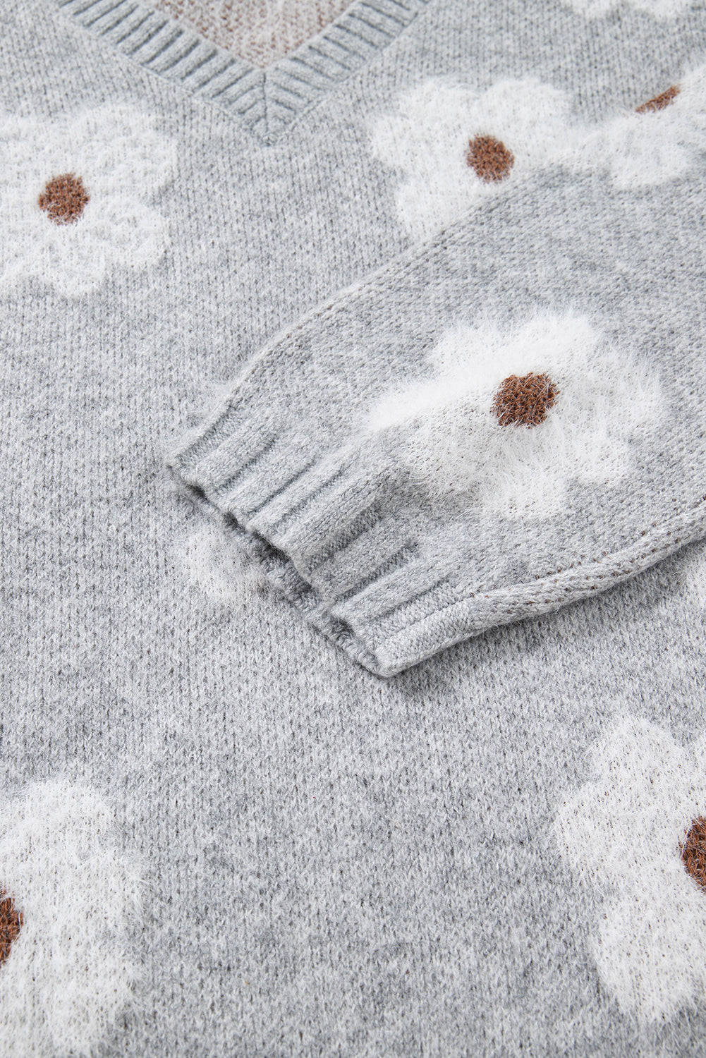 Gray Flower Baggy Sweater