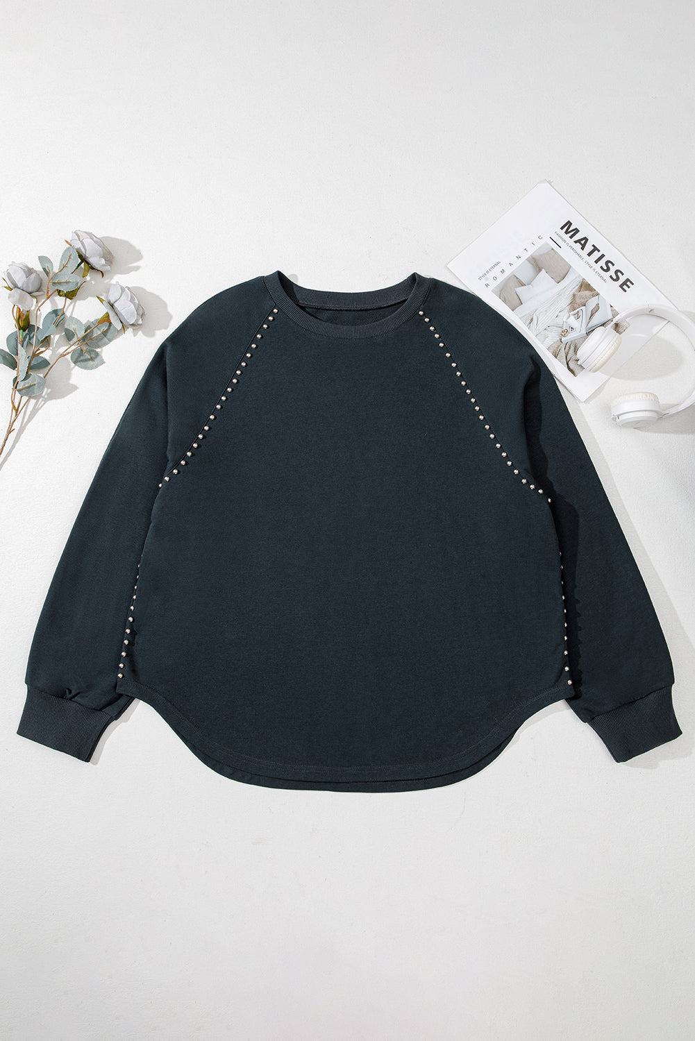 Plus Size Black Studded Ribbed Edge Mineral Wash