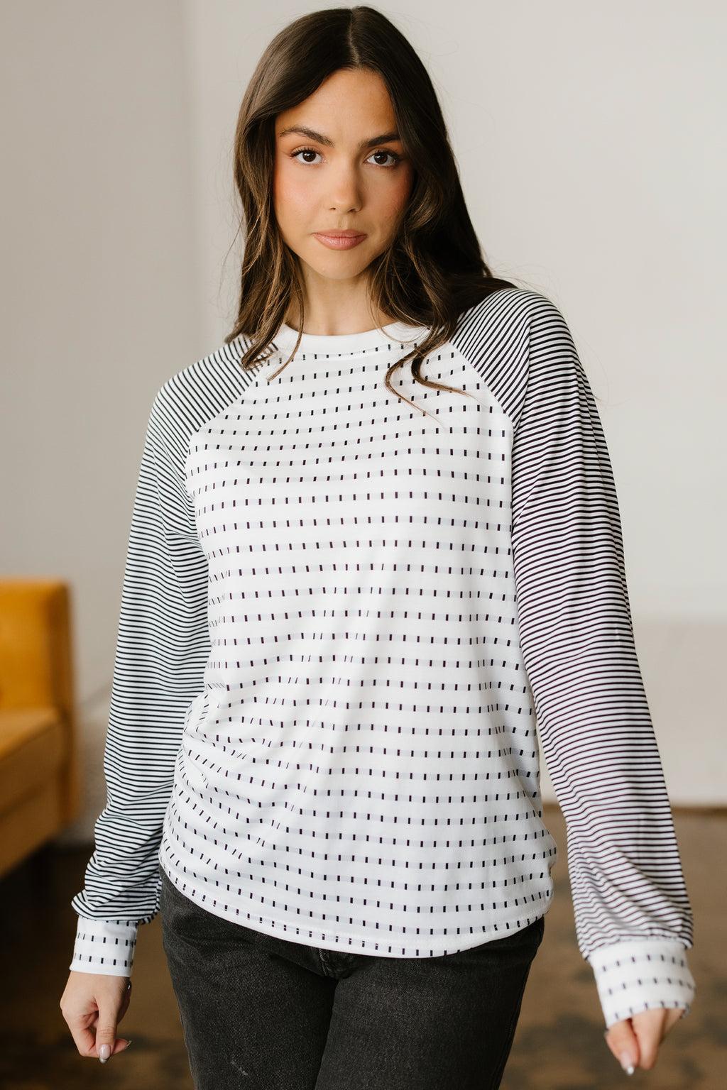 Black Stripe Raglan Long Sleeve Tee