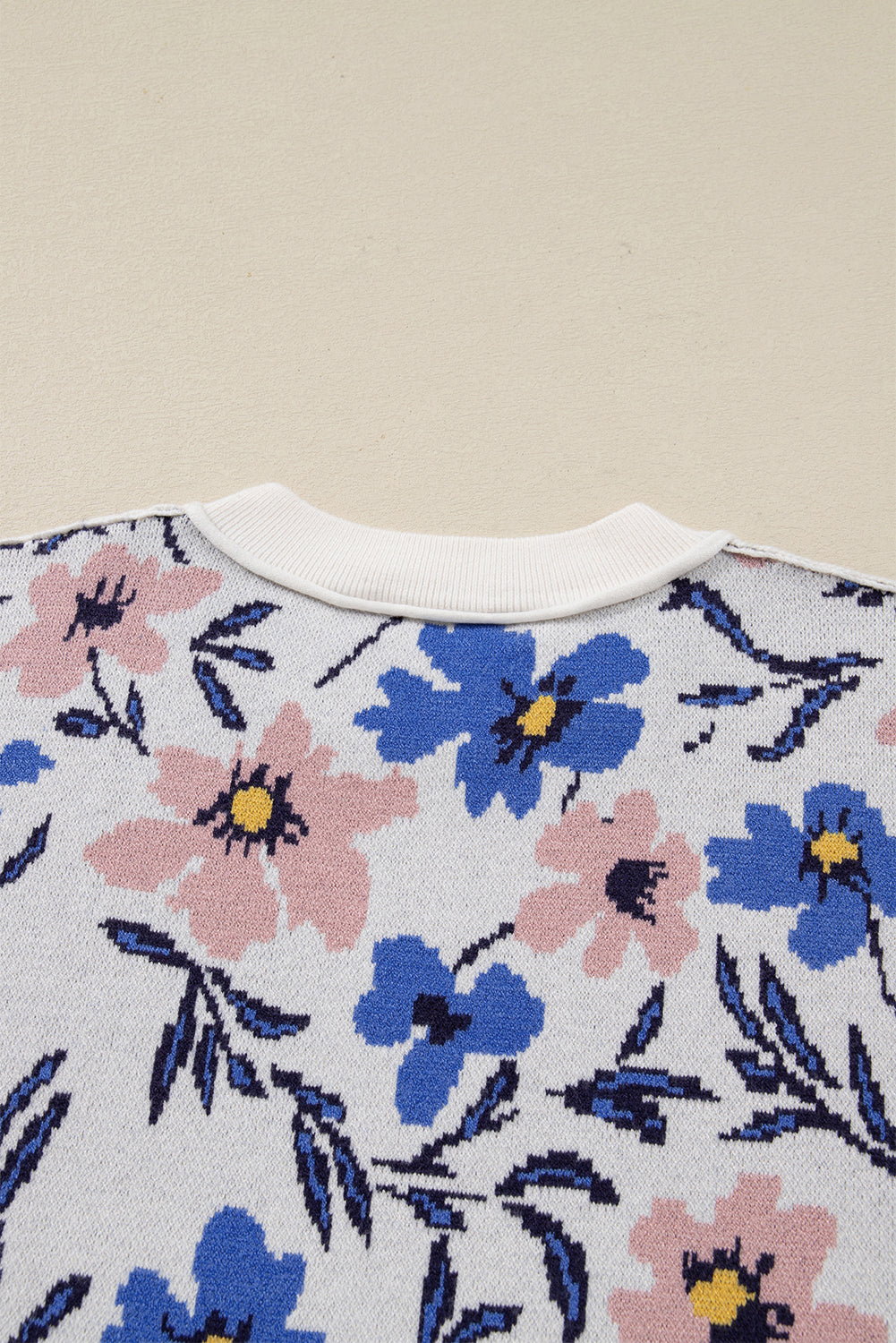 Floral Panel Colorblock Sleeve Patchwork Sweater