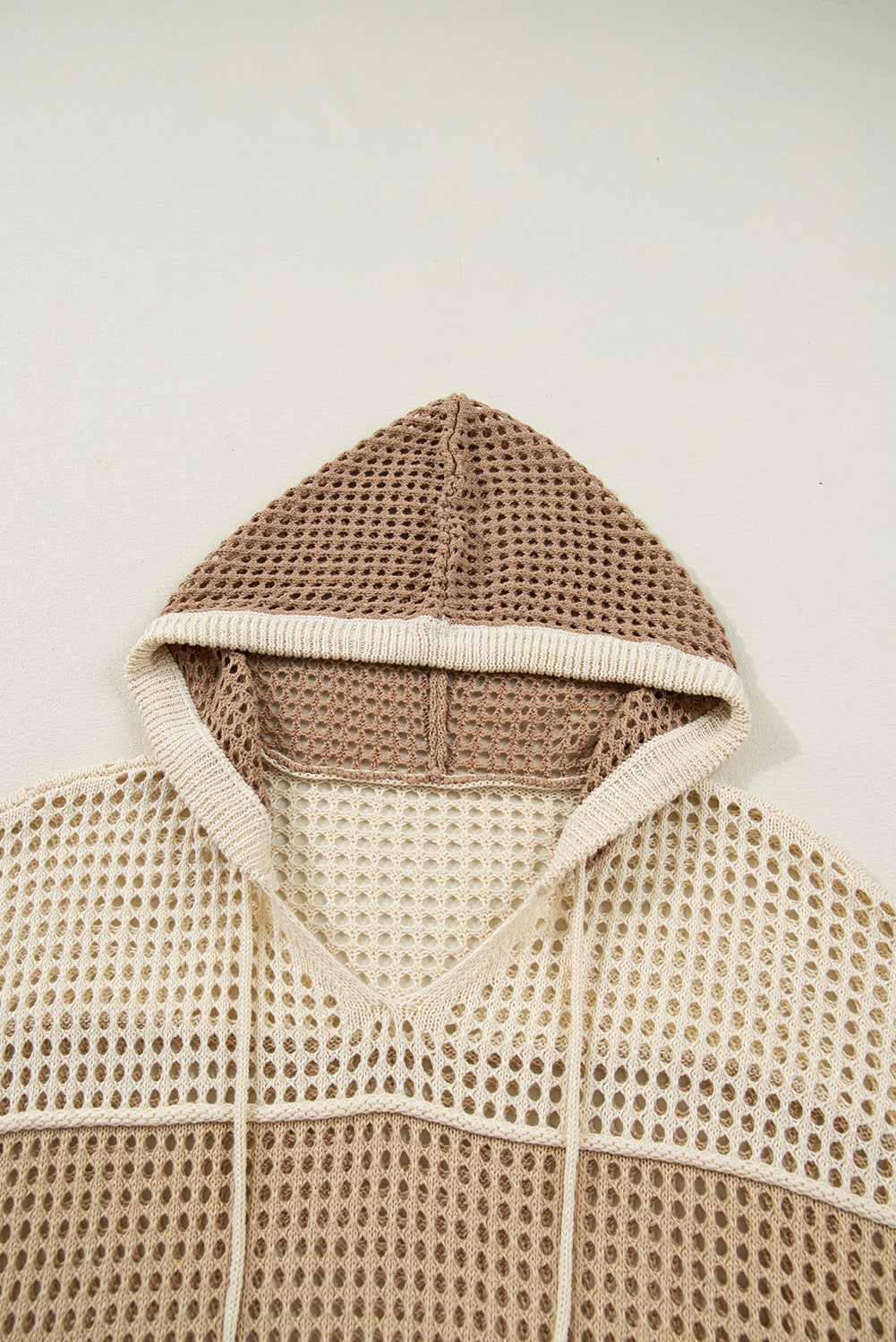 Plus Size  Colorblock Hollowed Knit Hooded Jumper Sweater